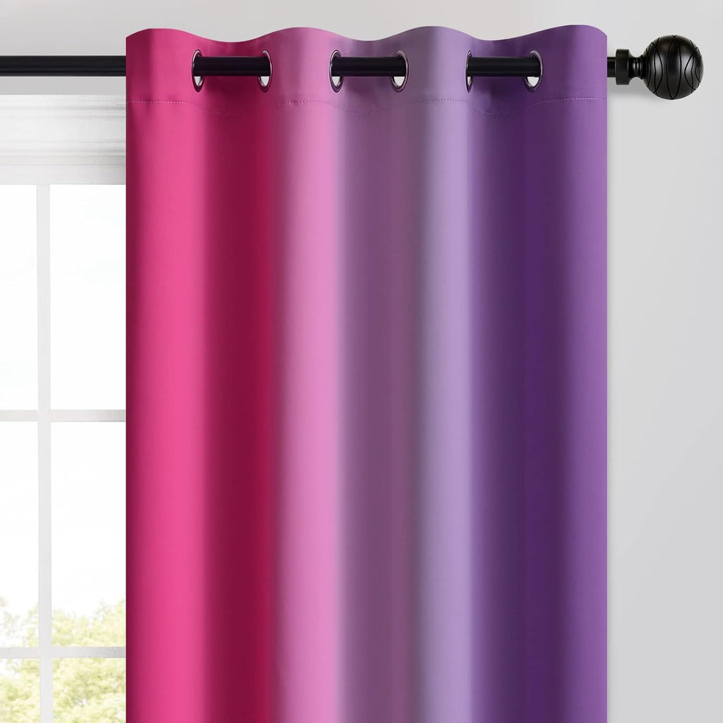 Yakamok Ombre Pink and Purple Curtains for Bedroom, Gradient Room Darkening Curtains, Grommet Thermal Insulated Light Blocking Window Drape…