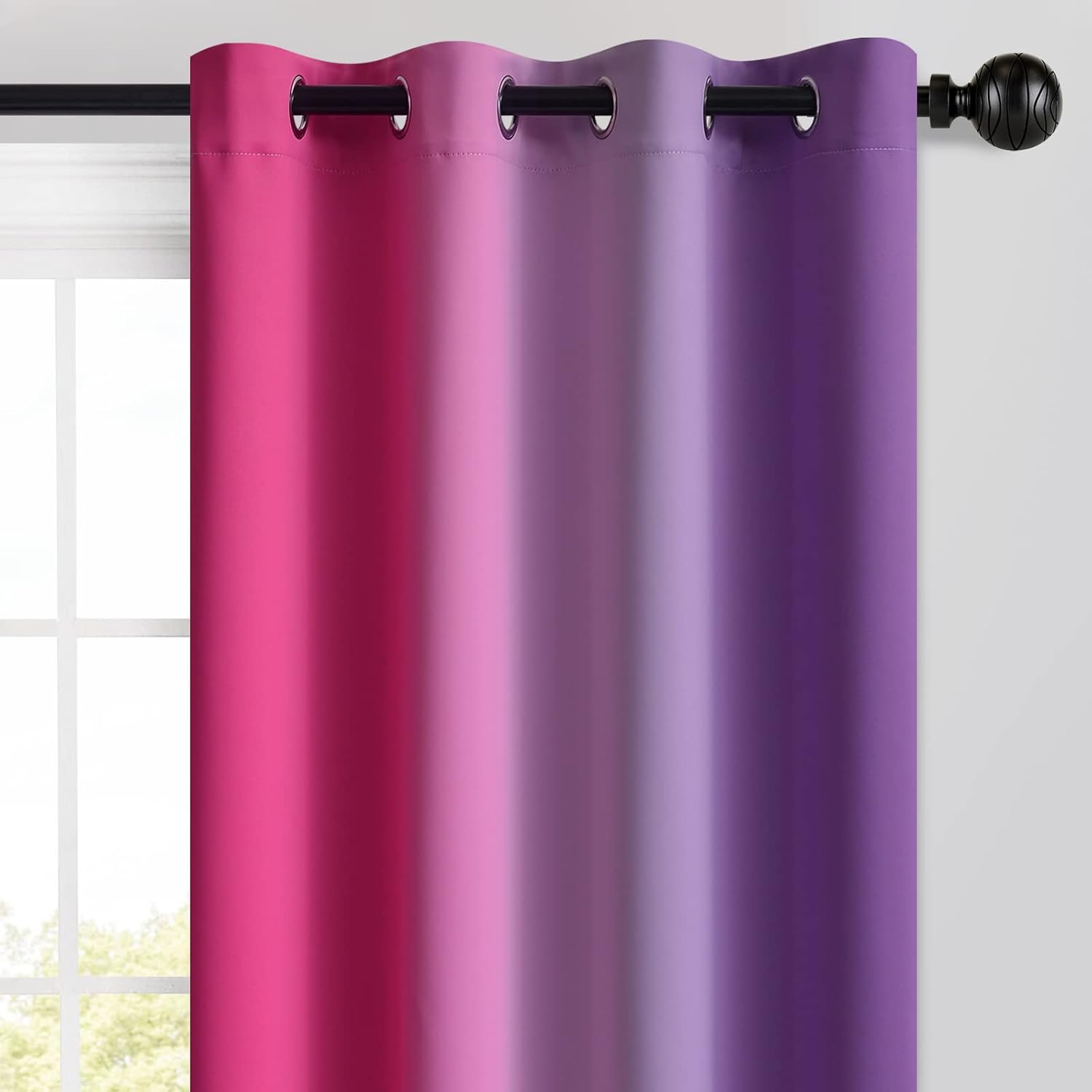 Yakamok Ombre Pink and Purple Curtains for Bedroom, Gradient Room Darkening Curtains, Grommet Thermal Insulated Light Blocking Window Drape…