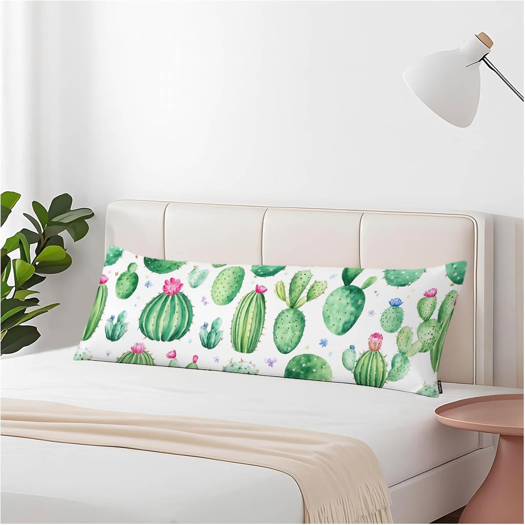 Cactus Body Pillow Pillowcase, Floral Cactus Green Farmhouse Body Cushion Covers Large Body Pillow Cases, 20x54 Inch Bedding Pillow…