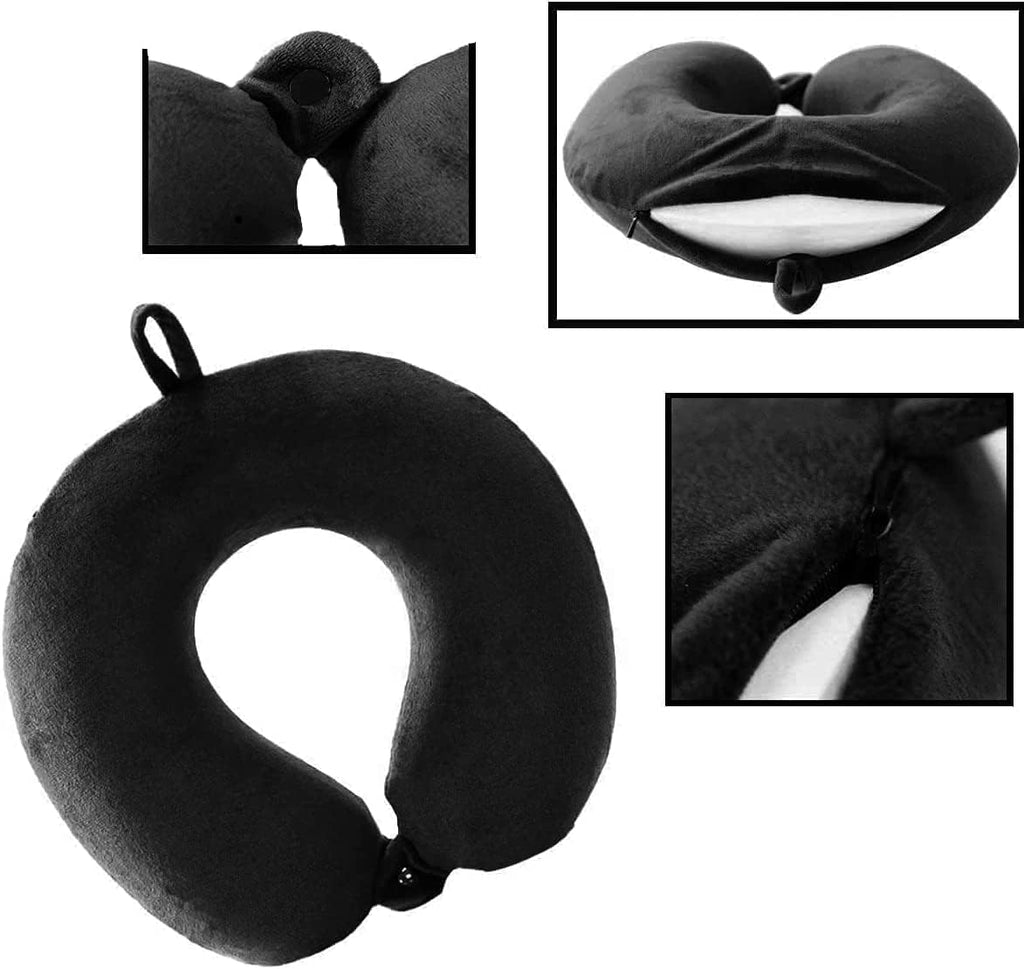 Travel Neck Pillow - 100% Memory Foam Support Pillow for Aiplanes Cars Home Use Office USC and Provides Neck Support (Black)