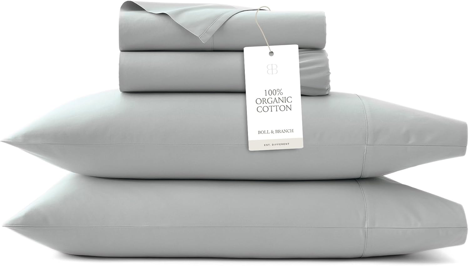 BollBranch BOLL & BRANCH Percale Hemmed Sheet Set - Cooling Breathable Bed Sheets for Hot Sleepers - Twin, Shore - Luxury 100% Organic Cott…