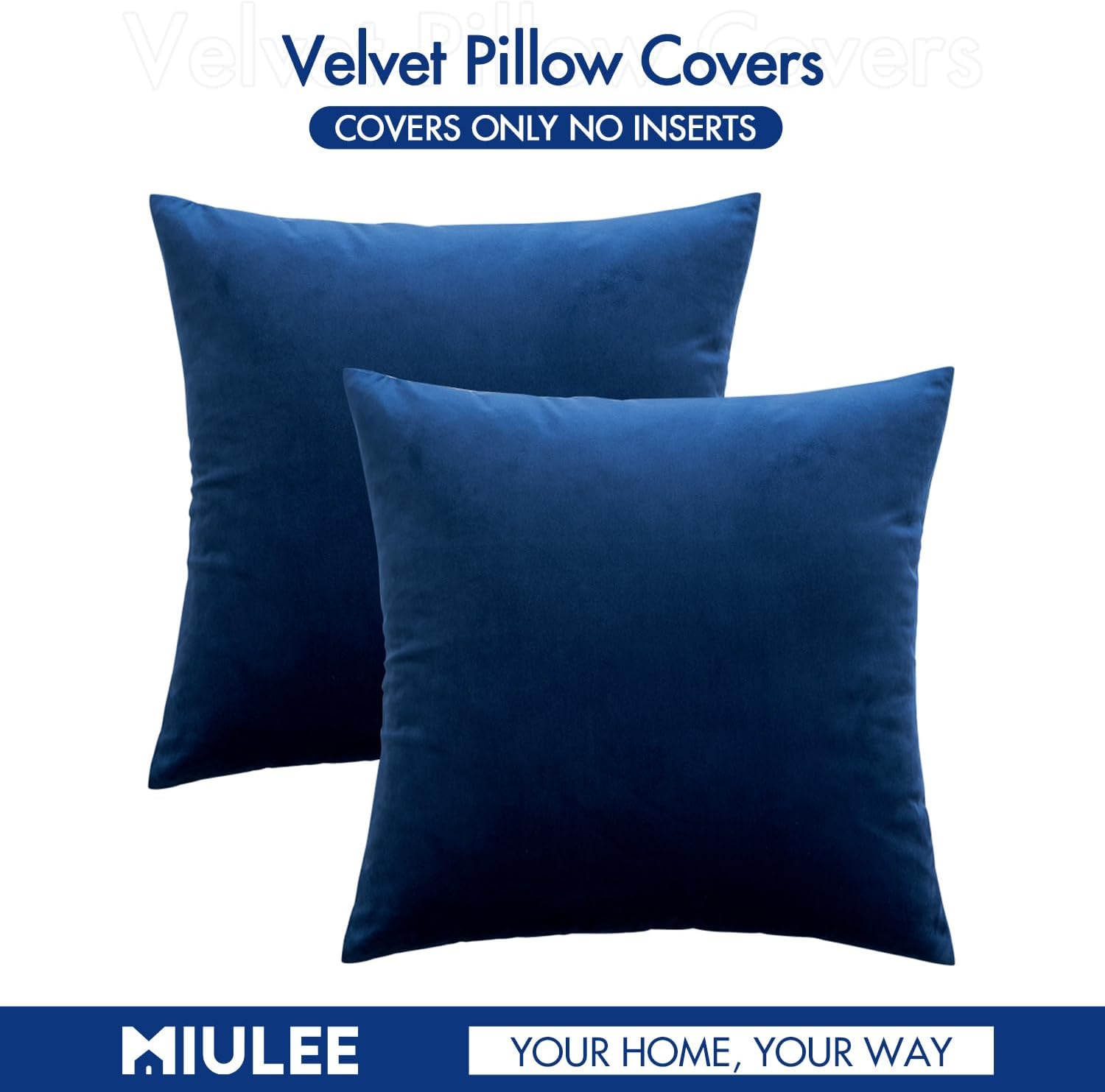 MIULEE Velvet Throw Pillow Covers 16x16 Inch, Pack of 2 - Dark Blue, Soft Solid Decorative Pillow Covers Farmhouse Modern Home Decor for…