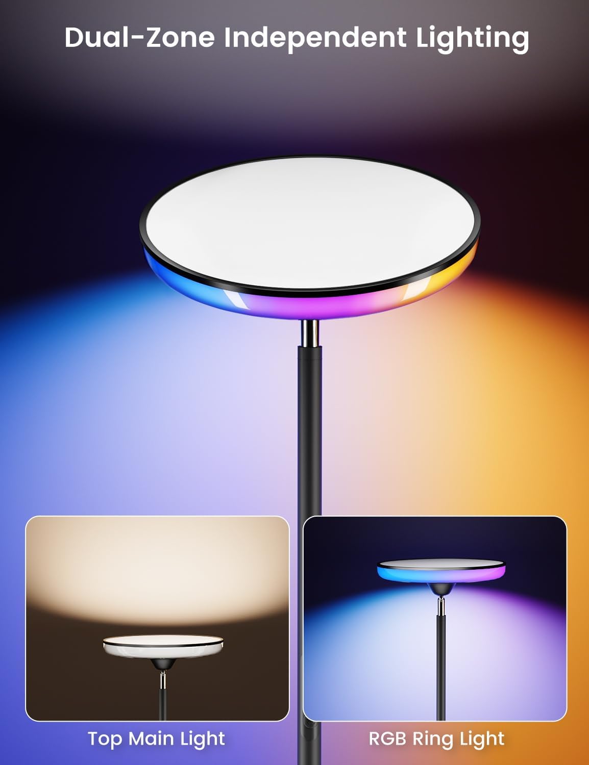 Wowlumenofficial UFO LED Torchiere Floor Lamp with RGB Ambient Light, 42W 3700LM Bright Dimmable Sky Lamp,71in Modern Tall Standing Lamp wi…