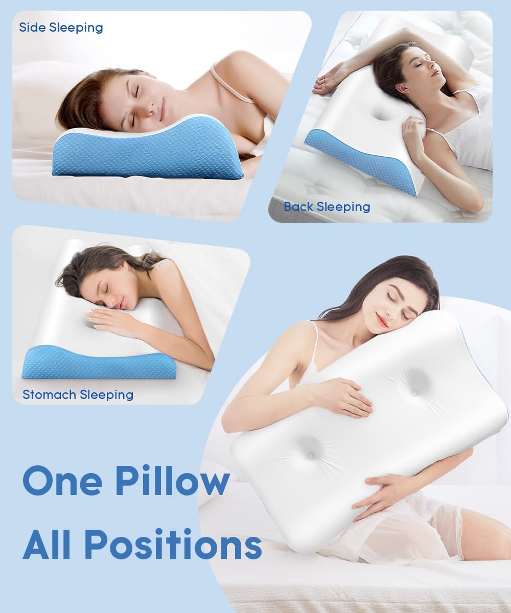 Tskuiqi Cervical Pillow for Neck - Contour Pillow Memory Foam Pillows for Sleeping, Double Ear Relief Zones Neck Pillow, 6CM Enhance…