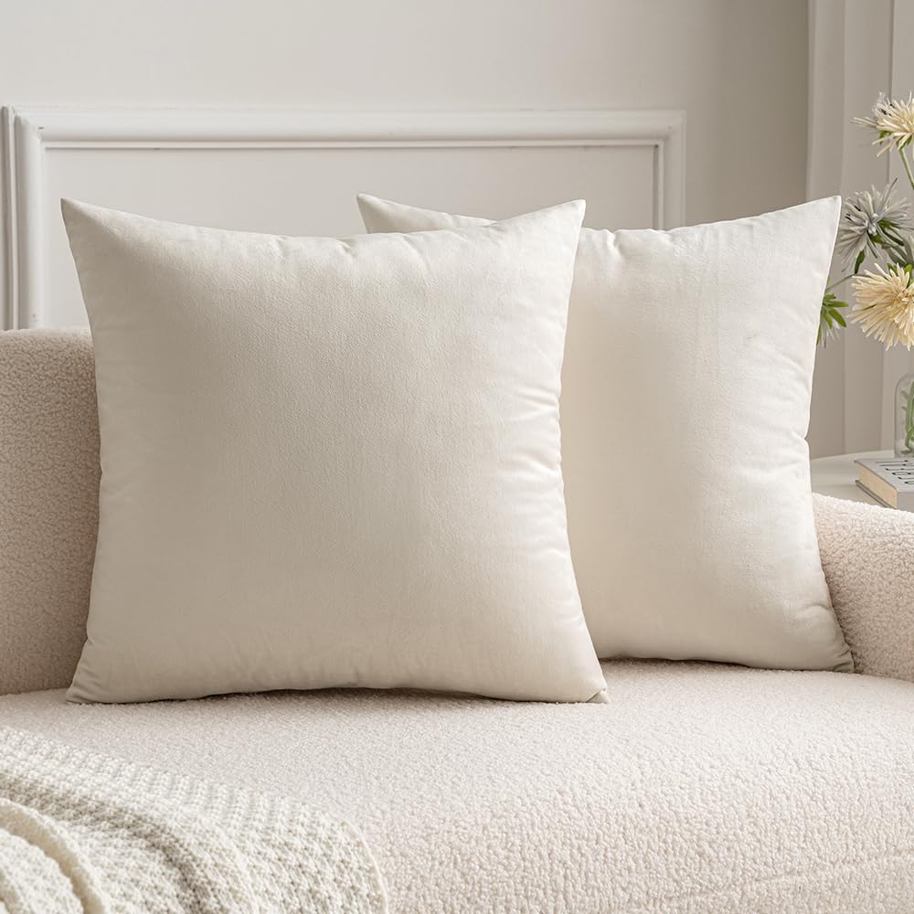 Miulee Velvet Throw Pillow Covers 18x18 inch, Pack of 2 - Cream White, Soft Solid Decorative Pillow Covers Cushion Cases Modern Luxury Home…