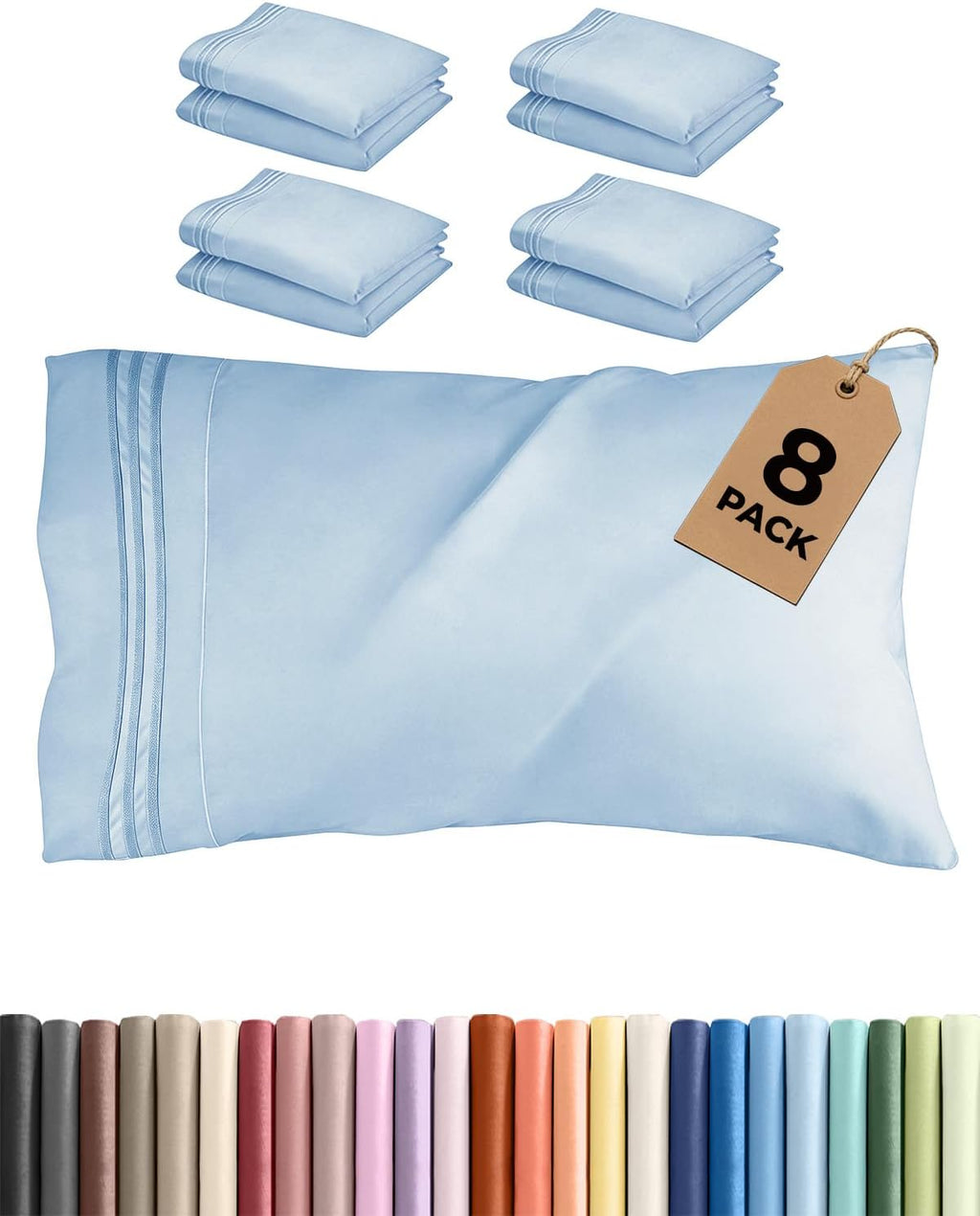 King Pillow Cases Set of 8 - Ultra Soft Hotel Quality Pillowcase Covers - Comfy. Cozy & Wrinkle Free - Shrink, Stain and Fade Resistant…