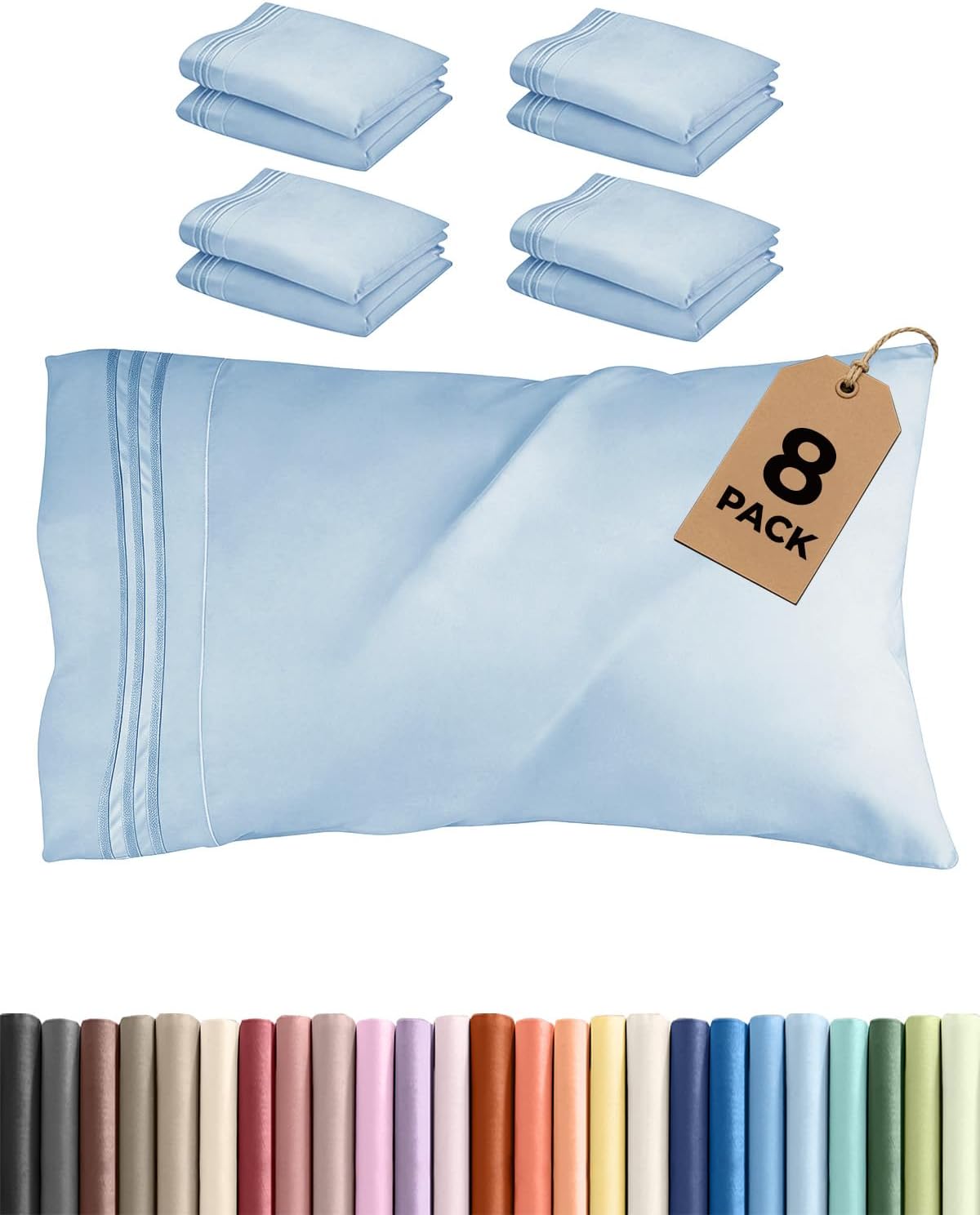 King Pillow Cases Set of 8 - Ultra Soft Hotel Quality Pillowcase Covers - Comfy. Cozy & Wrinkle Free - Shrink, Stain and Fade Resistant…