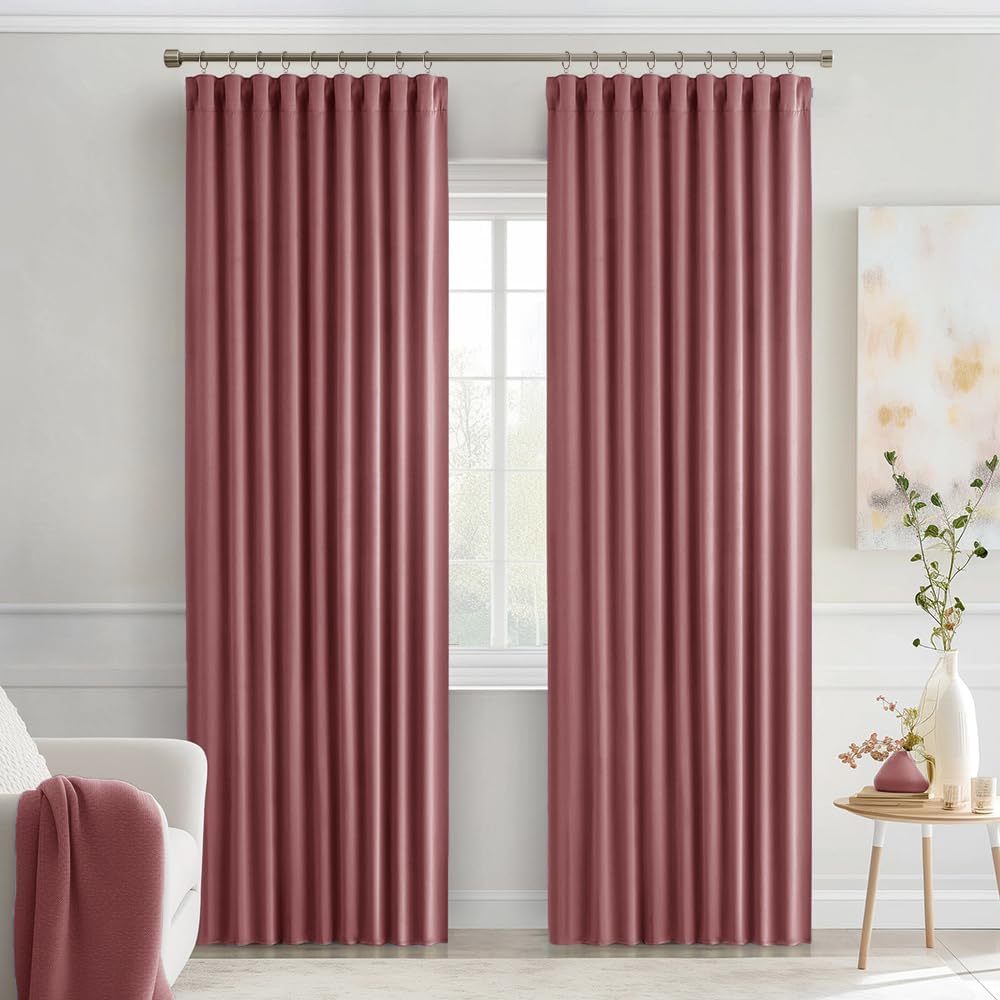 Miulee Dusty Rose Back Tab Blackout Curtains 72 Inches Long 2 Panels Set for Living Room Bedroom Privacy, Rod Pocket/Pinch Pleat Thermal In…