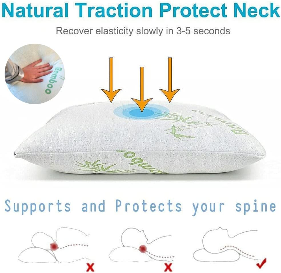 Memory Foam Bamboo Pillows King Size Set of 2 [Adjustable] for Sleeping - Cool & Breathable Cover with Zipper Rayon Derived from Bamboo…