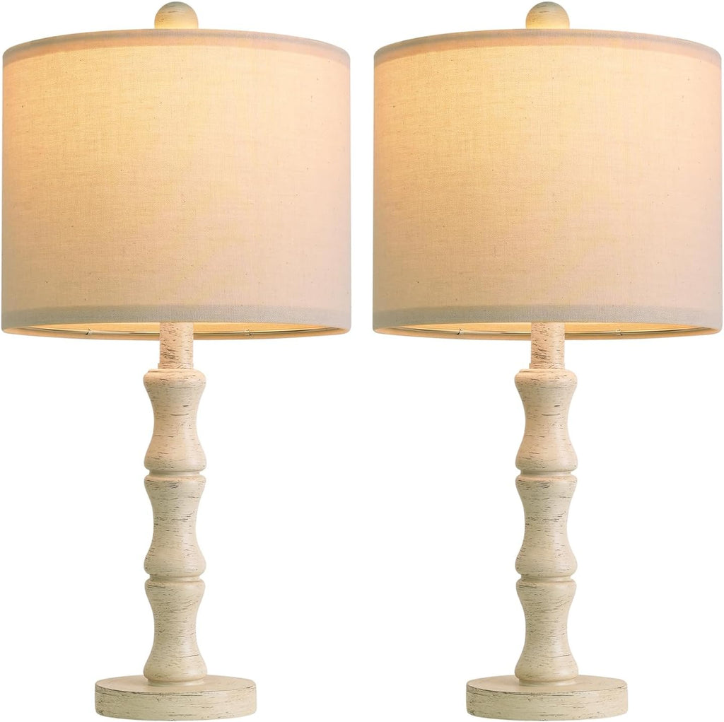 BOBOMOMO 20.5" Farmhouse Bedside Lamps Set of 2, Vintage Nightstand Lamps with Antique White Resin Base & Linen Shade, Small Table Lamps…