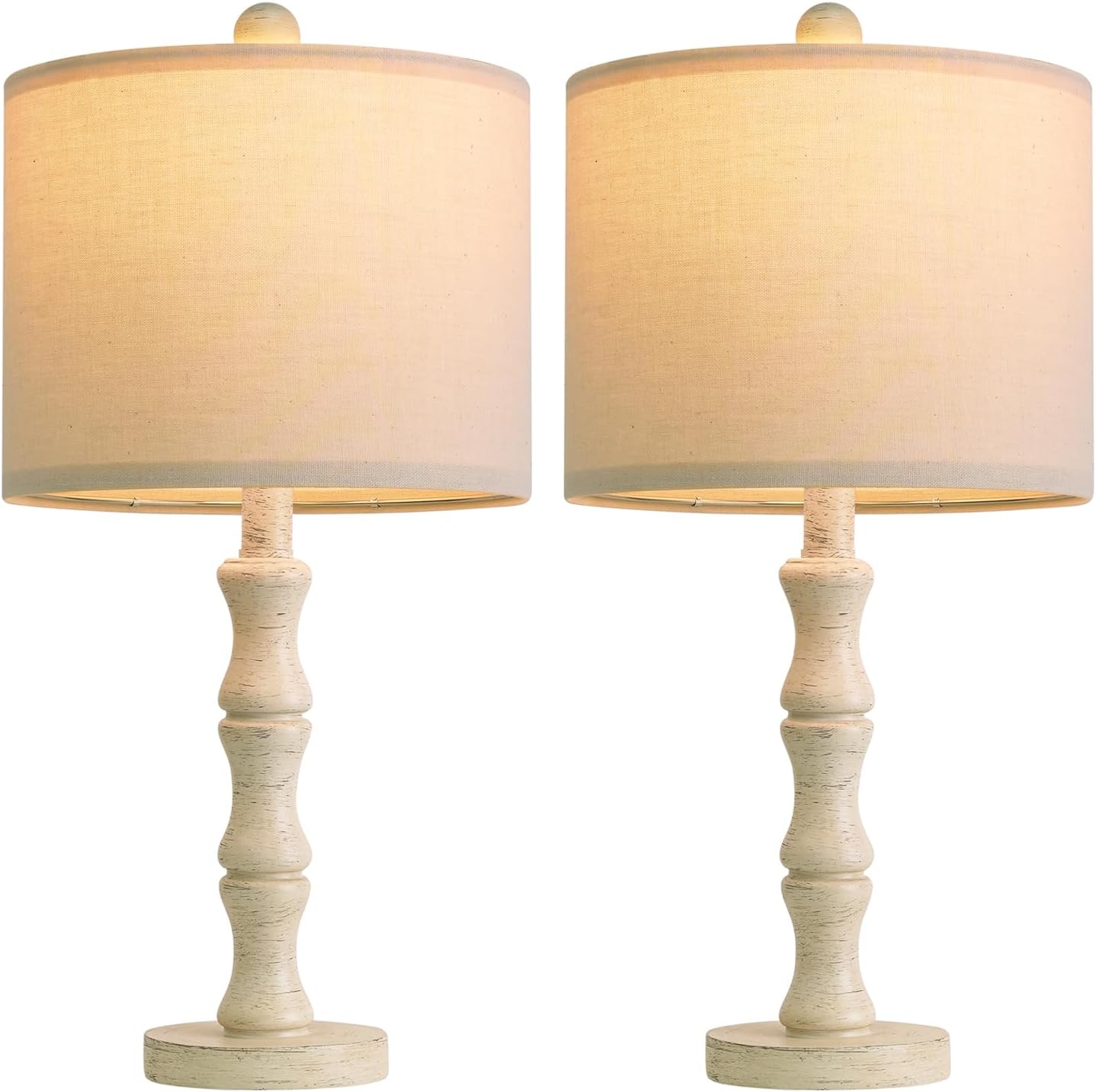 BOBOMOMO 20.5" Farmhouse Bedside Lamps Set of 2, Vintage Nightstand Lamps with Antique White Resin Base & Linen Shade, Small Table Lamps…