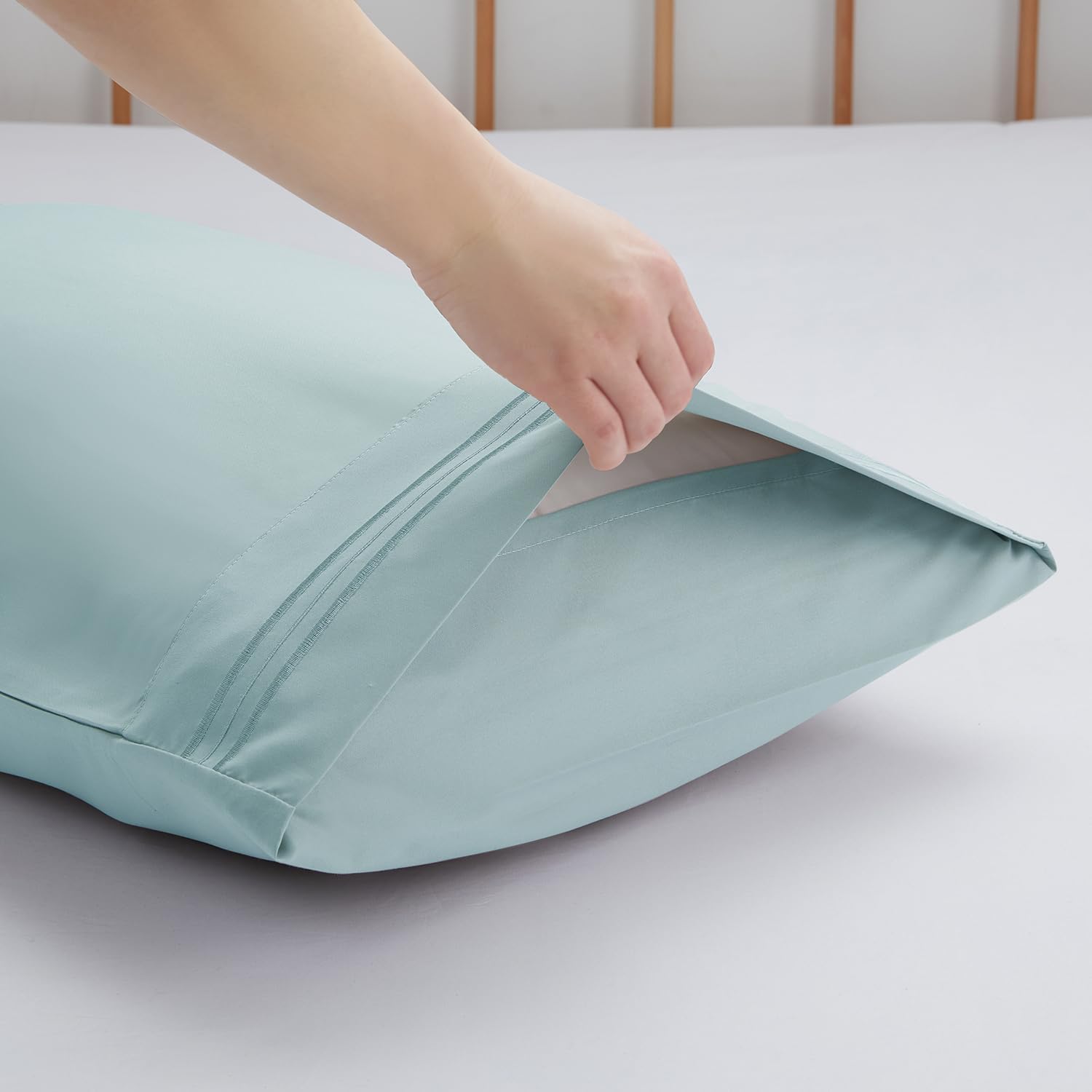 Nestl Light Blue Pillow Cases - Soft Queen Size Set of 2, 1800 Microfiber, Envelope Closure, 20x30 Inches cotton Blue