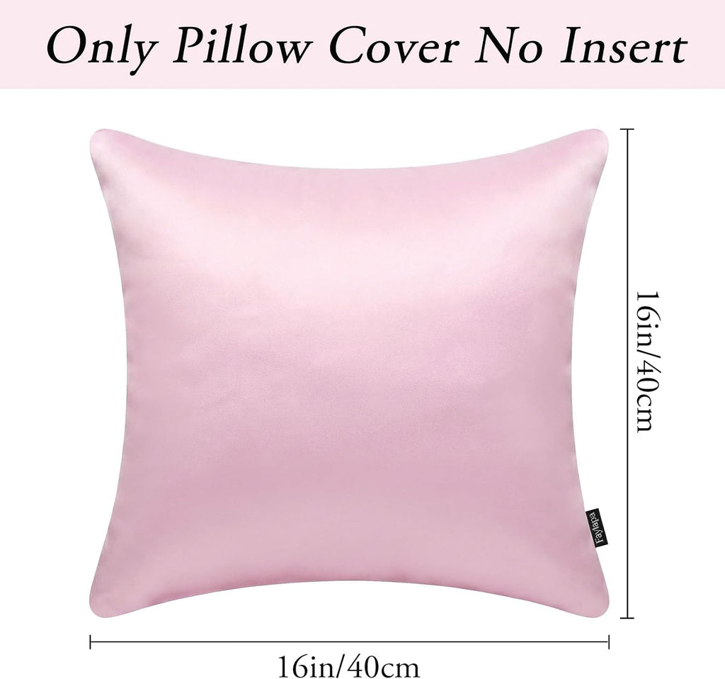 Faylapa 4 Pack Satin Throw Pillow Cases, Baby Pink Heavy Silk Satin Decorative Pillow Covers Solid Dyed Soft Pillow Cover Home Decor,16" x…
