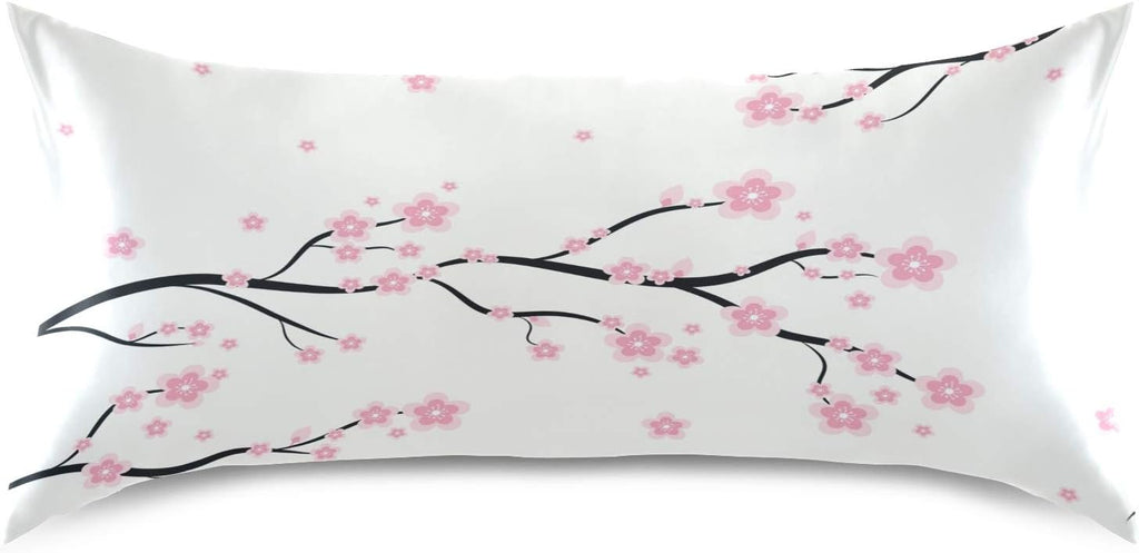 Blueangle Floral Sakura Pattern Satin Pillowcase for Hair and Skin Silk Pillowcase, Queen Size(20x30 inches) - Satin Pillow Covers with…