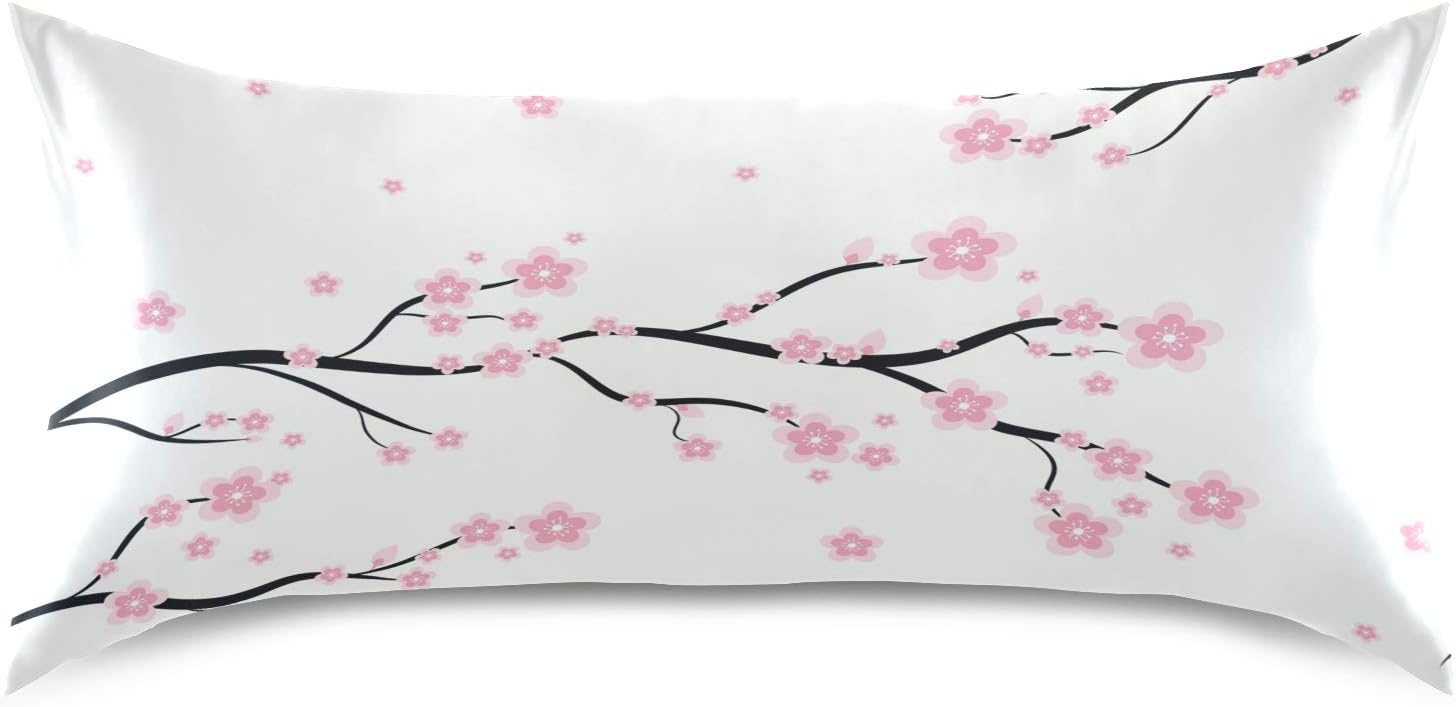 Blueangle Floral Sakura Pattern Satin Pillowcase for Hair and Skin Silk Pillowcase, Queen Size(20x30 inches) - Satin Pillow Covers with…