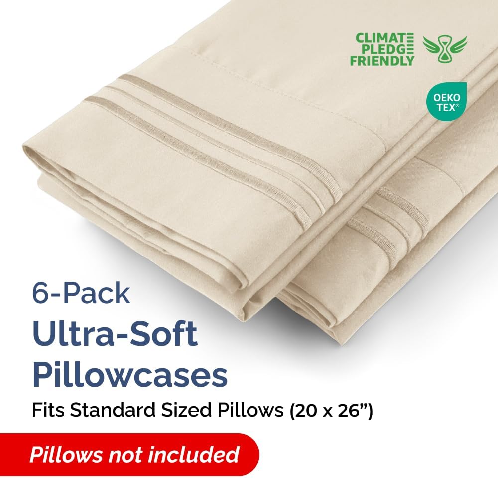 Standard Pillow Cases Set of 6 - Ultra Soft Hotel Quality Pillowcase Covers - Comfy, Cozy & Wrinkle Free - Shrink, Stain and Fade…