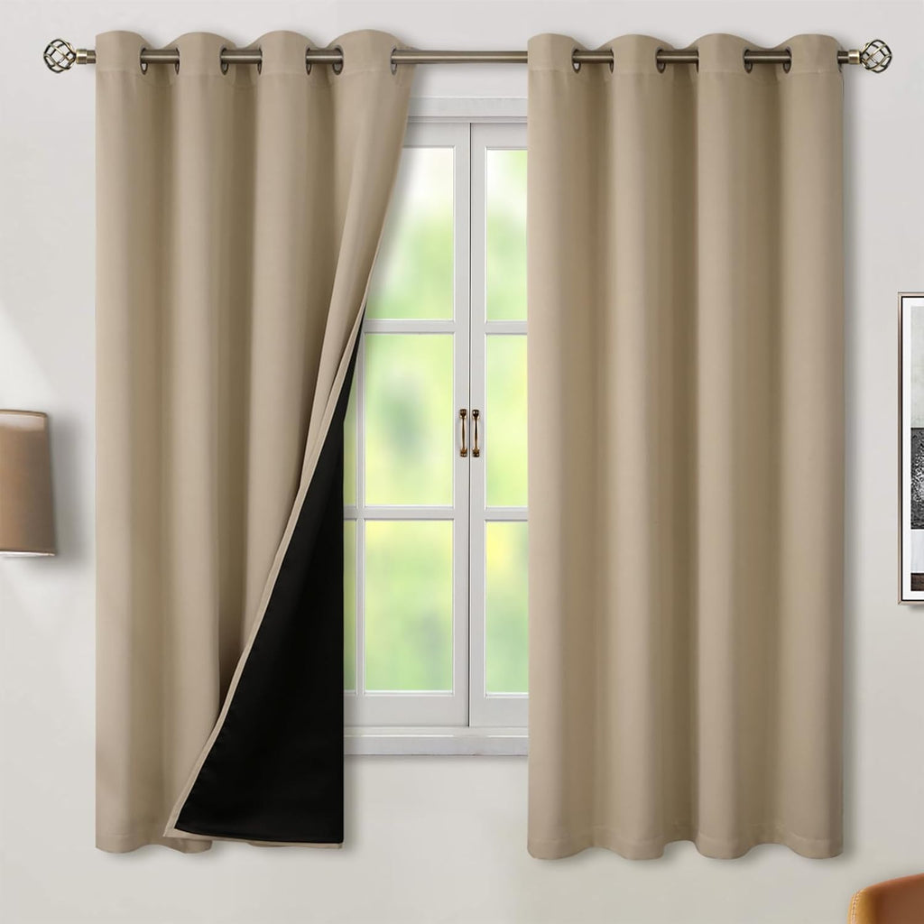 BGment Thermal Insulated 100% Blackout Curtains for Bedroom with Black Liner, Double Layer Full Room Darkening Noise Reducing Grommet Curta…