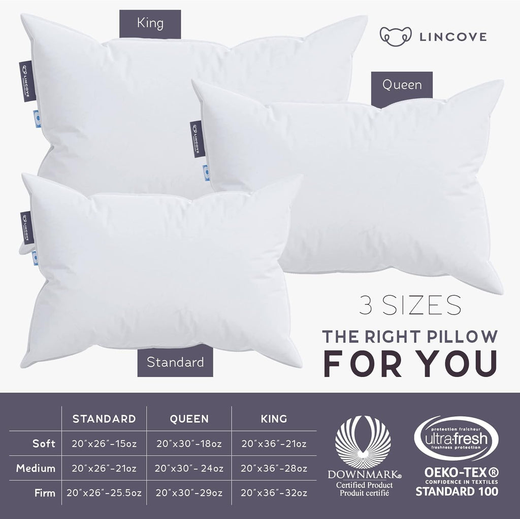 Lincove Cloud Natural Canadian Down Pillow, White Luxury Sleeping Pillow - 625 Fill Power, 500 Thread Count Cotton Shell, Made in Canada…
