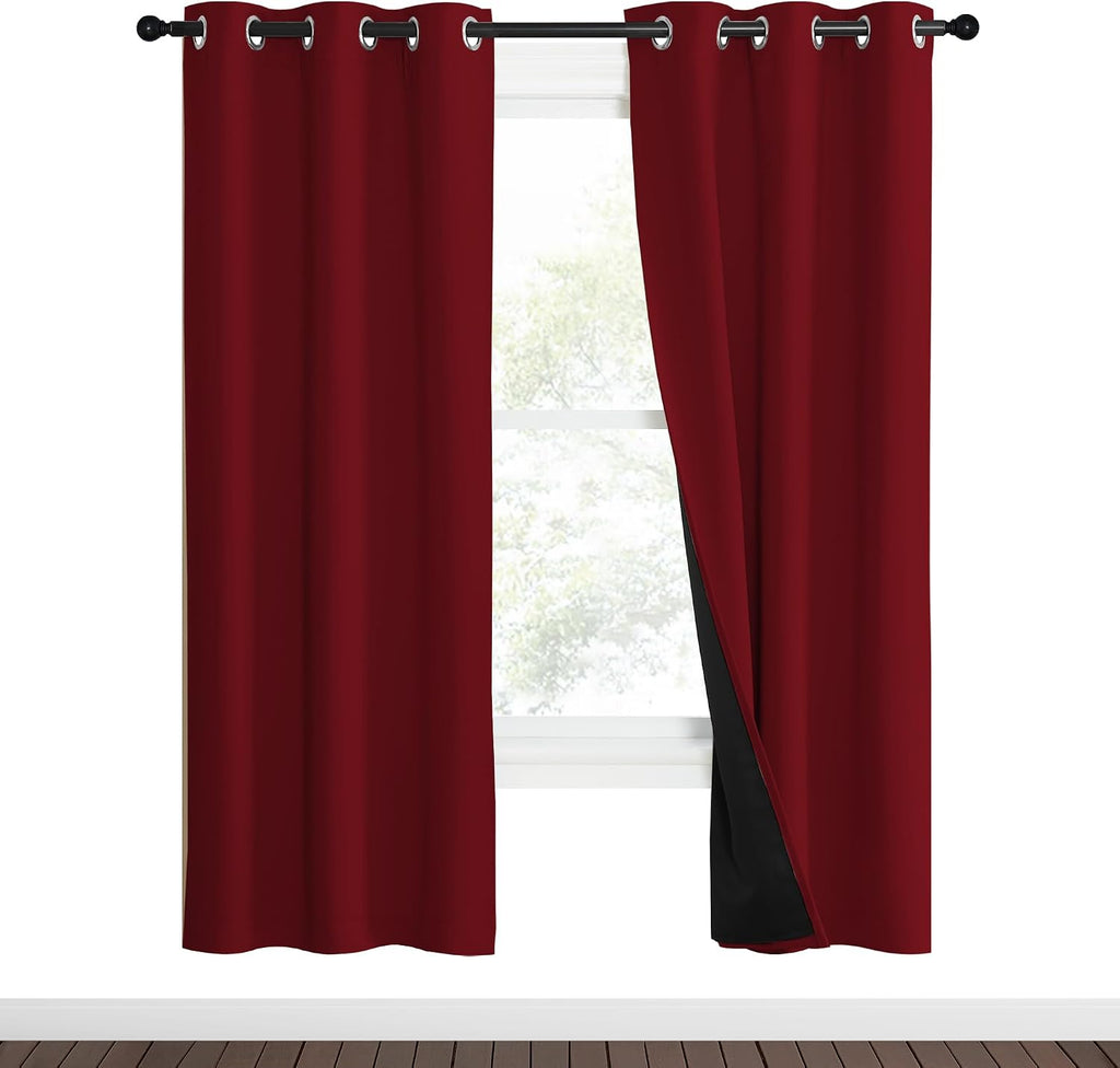 Nicetown 100% Blackout Curtains with Black Liner Backing, Thermal Insulated Curtains for Living Room, Noise Reducing Drapes for Christmas,…