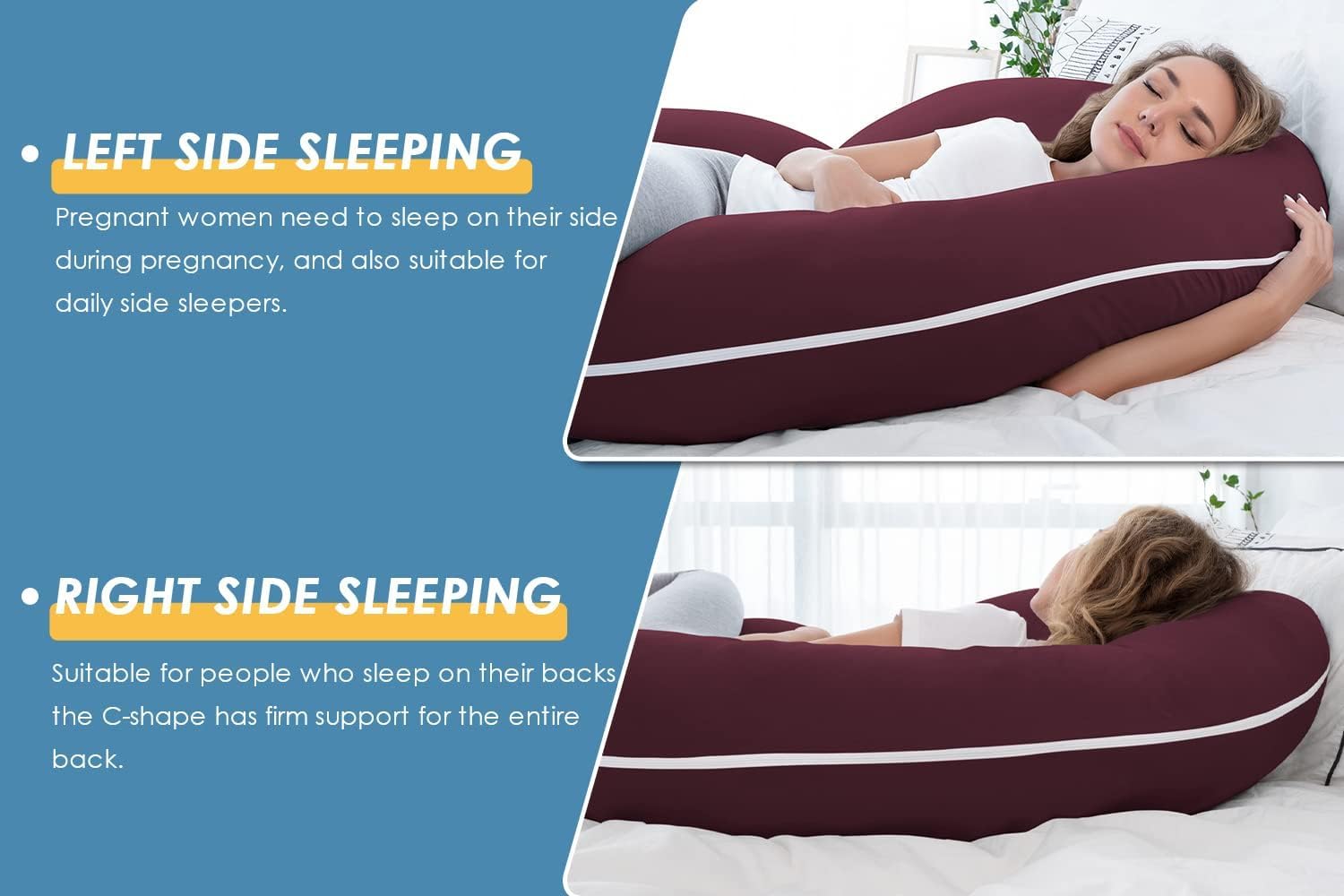 INSEN Pregnancy Pillow, Maternity Body Pillow with Velvet Cover, C Shaped for Side Sleeping, Dark Purple