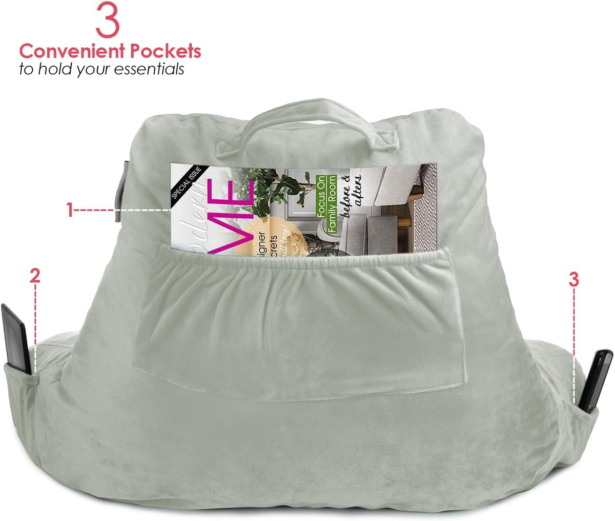 Nestl Reading Pillow with Shredded Memory Foam, Designed for Sitting Up in Bed and Couch, Back and Arms Adjustable Support for Adult &…