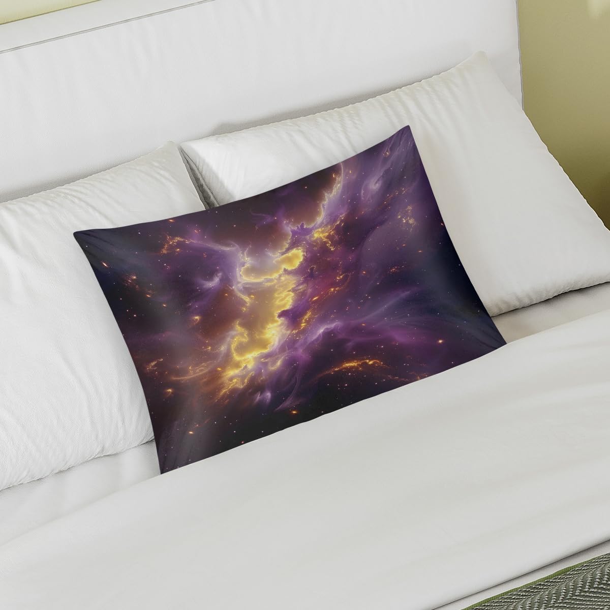 Satin Pillowcase for Hair and Skin Purple Gold Galaxy Abstract Soft Silk Pillow Case with Envelope Closure Cooling Pillow Cases Slip…