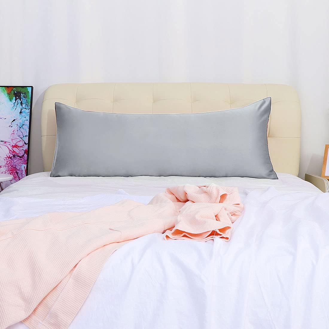 uxcell Body Pillow Cover, 20x48 Inch Silver Silky Satin Body Pillowcases for Hair and Skin, Soft Cooling Smooth Pillow Case with Envelope…