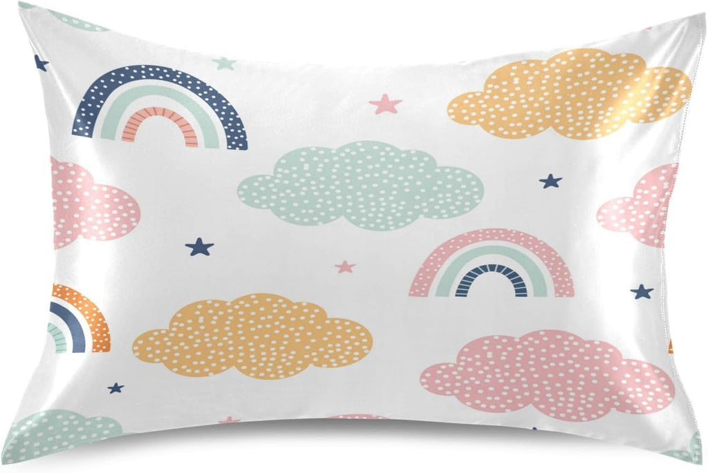 YETTASBIN Cartoon Rainbow Satin Pillowcase, Soft Breathable Silk Pillow Case with Envelope Closure for Hair and Skin, Standard Size 26 x…