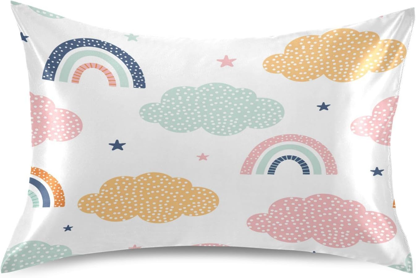 YETTASBIN Cartoon Rainbow Satin Pillowcase, Soft Breathable Silk Pillow Case with Envelope Closure for Hair and Skin, Standard Size 26 x…