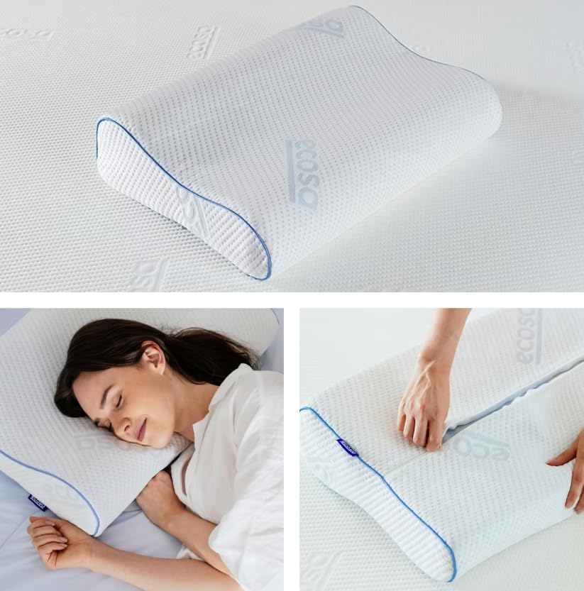 Ecosa ® Cooling Gel Memory Foam Pillow | Cool-to-Touch Fabric | Contoured Design | Adjustable Height | 4 Times Cooler Than Cotton | 100 Nig…