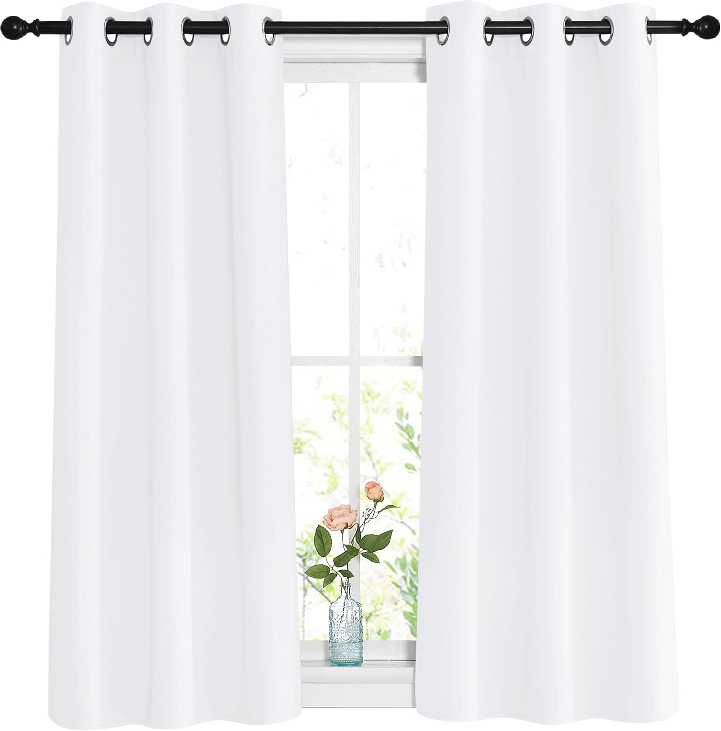 Nicetown White Room Darkening Curtain Panels - Thermal Insulated Grommet 50% Room Darkening Window Drapes and Curtains for Bedroom/Basement…