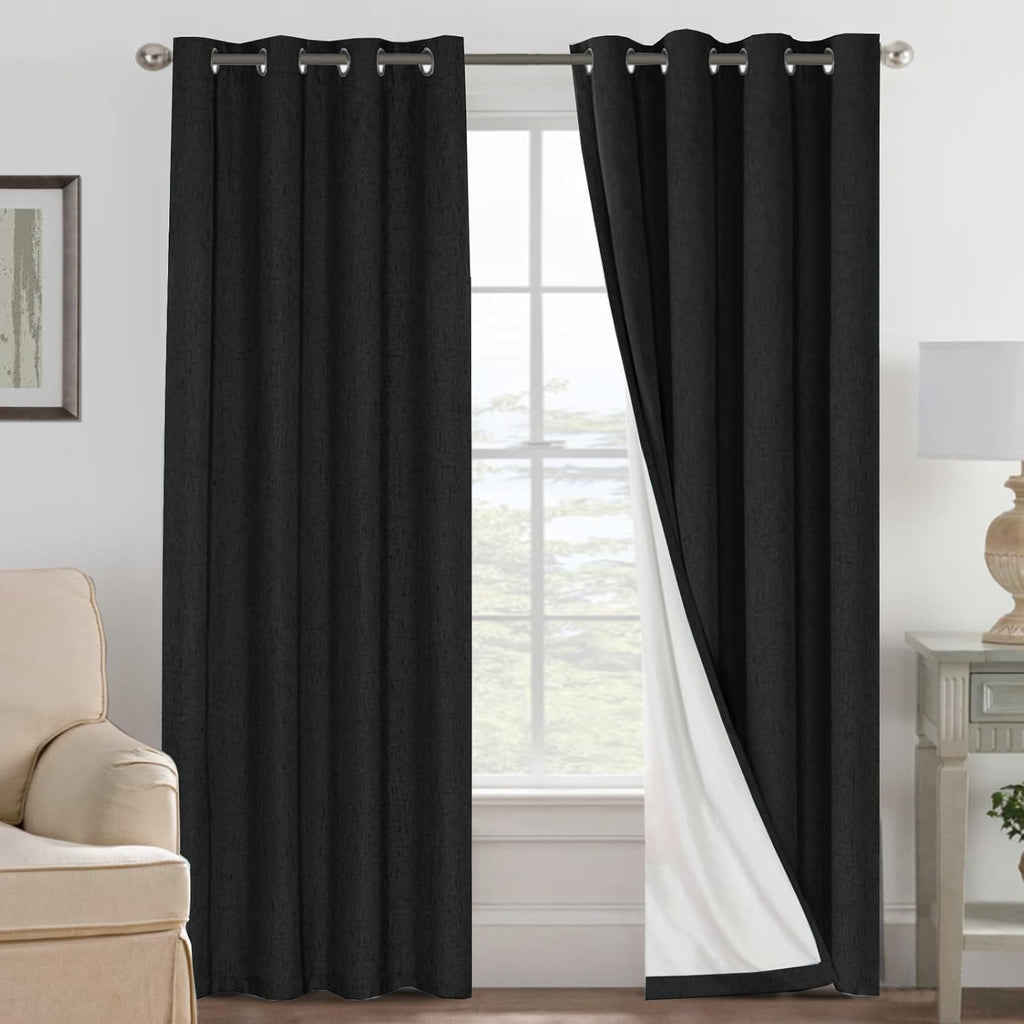H.VERSAILTEX 100% Blackout Curtains for Bedroom Thermal Insulated Linen Textured Curtains Heat and Full Light Blocking Drapes Living Room…