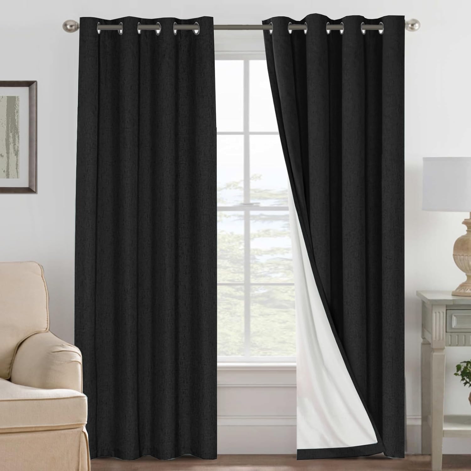 H.VERSAILTEX Linen Blackout Curtains 108 Inches Long 100% Blackout Thermal Insulated Textured Linen Look Curtain Draperies Anti-Rust…