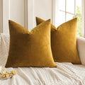 Miulee 24x24 Inch Euro Sham Velvet Pillow Covers, Set of 2 Large Square Spring Decorative Pillows -Mustard Yellow Super Soft for King Bed,…