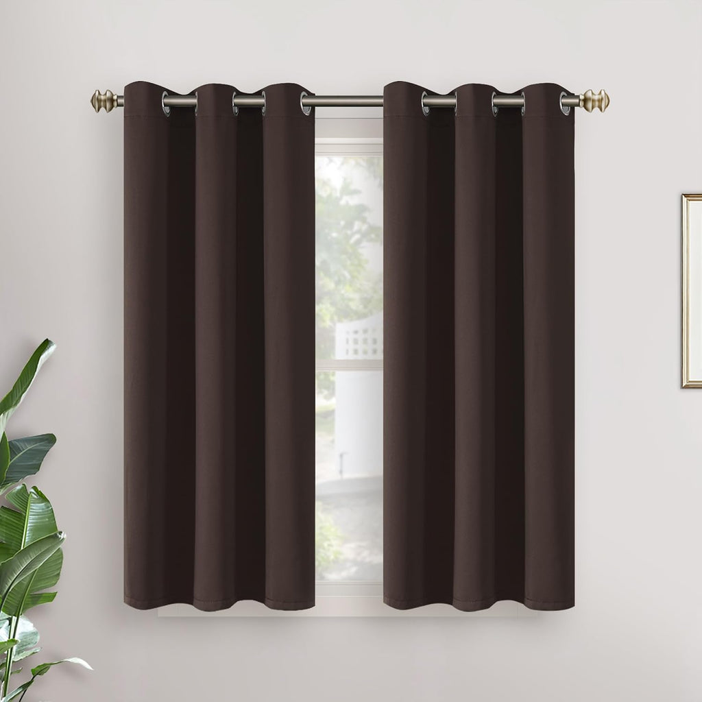 YoungsTex Brown Blackout Curtains 45 Inches Length for Bedroom Kitchen Window - Short Thermal Insulated Drapes with Grommet Room Darkening…