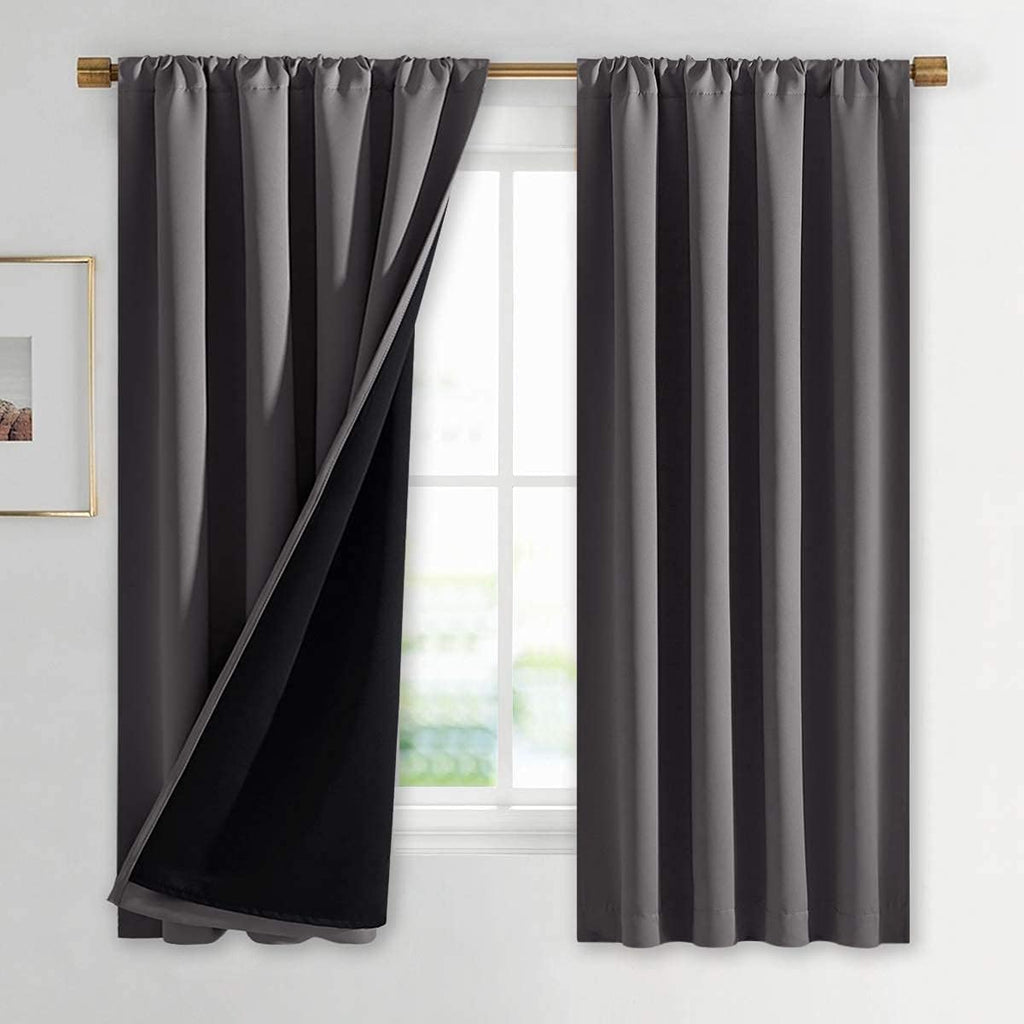 Nicetown 100% Blackout Cold Blocking Curtains 63 inches Long, Soft Thermal Insulated Rod Pocket 2-Layer Lined Drapes, Energy Efficiency Win…