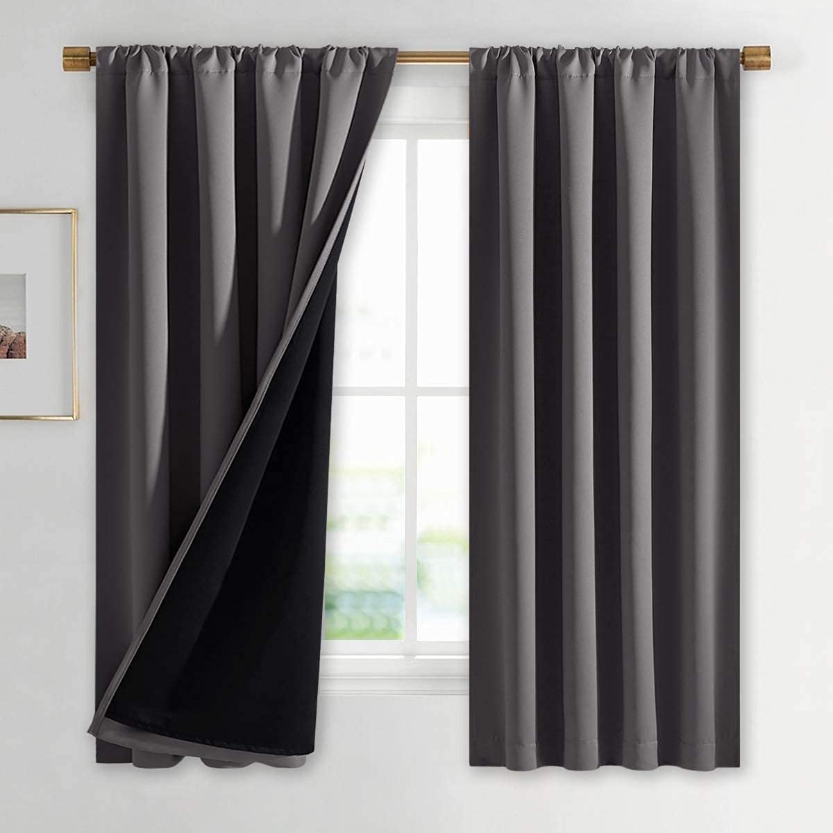 Nicetown 100% Blackout Cold Blocking Curtains 63 inches Long, Soft Thermal Insulated Rod Pocket 2-Layer Lined Drapes, Energy Efficiency Win…