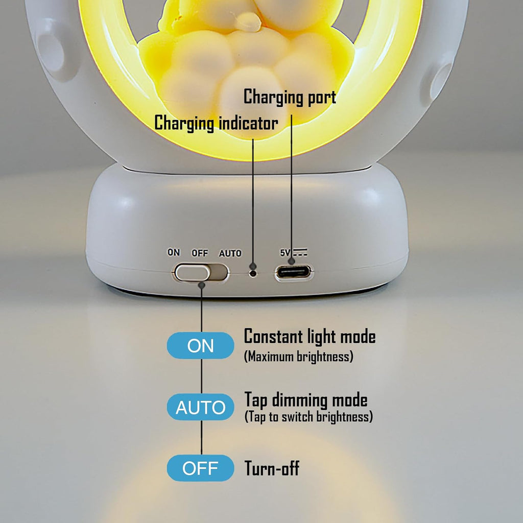 Moon and Bunny Rechargeable Night Light, Safe PVC and ABS Material, 3 Brightness Levels, Tap Control, Warm Light, Toddler Sleeping Lamp…