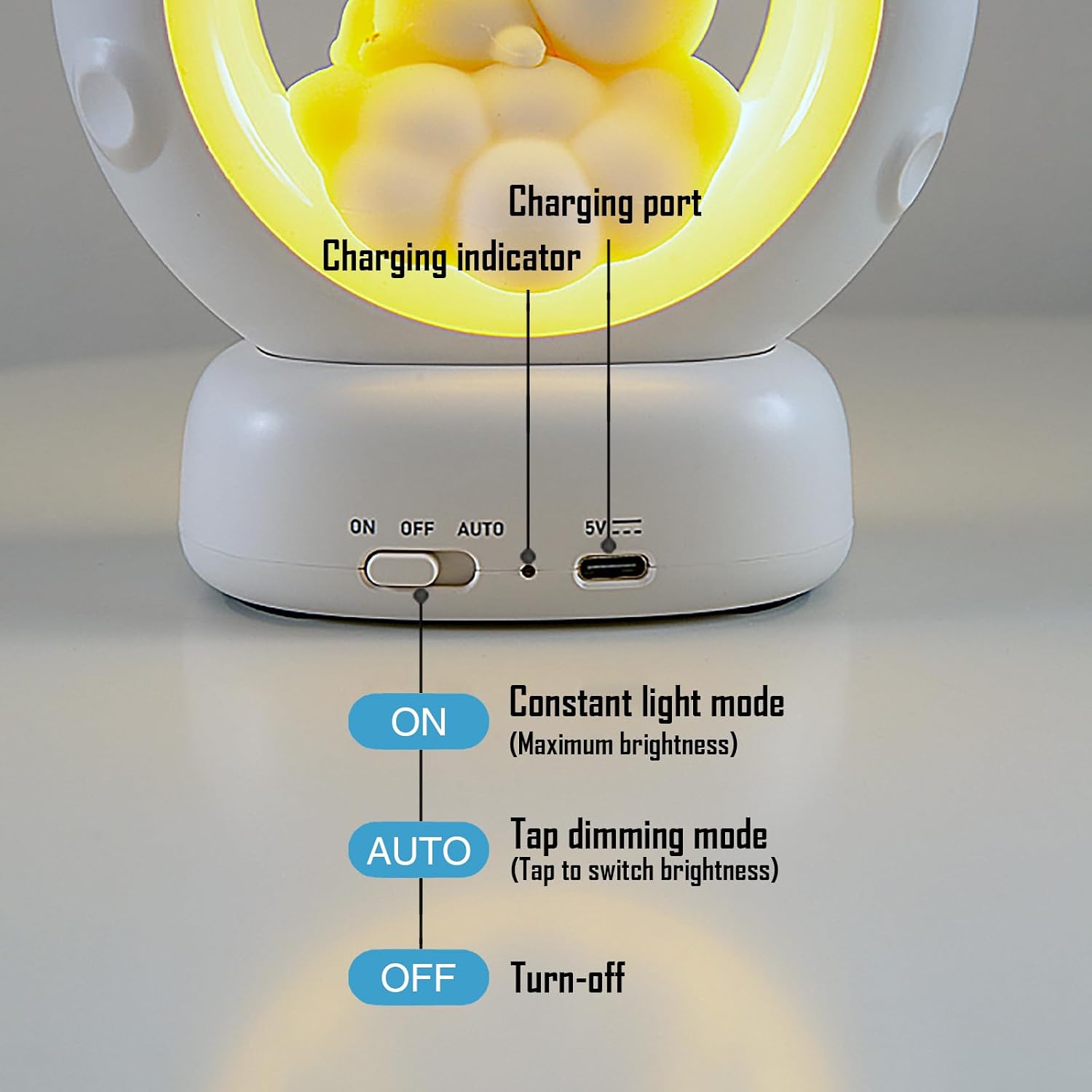 Moon and Bunny Rechargeable Night Light, Safe PVC and ABS Material, 3 Brightness Levels, Tap Control, Warm Light, Toddler Sleeping Lamp…