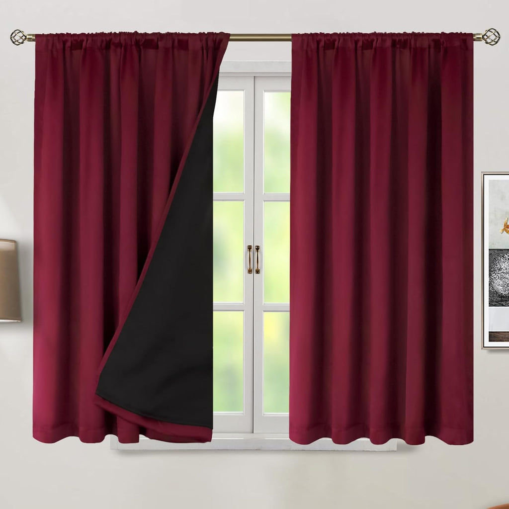 BGment Red Blackout Curtains 45 Inches Long with Thermal Insulation Liner, Christmas Blackout Curtains Rod Pocket Back Tab Room Darkening…
