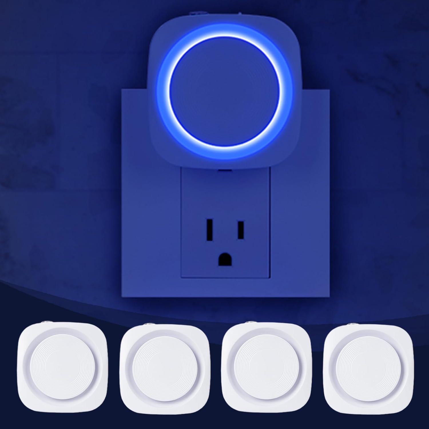 Blue Night Lights Plug in to Wall,4 Packs Dimmable Night Light with Auto Dusk to Dawn Sensor, Soft Glow Night Light for Bathroom…