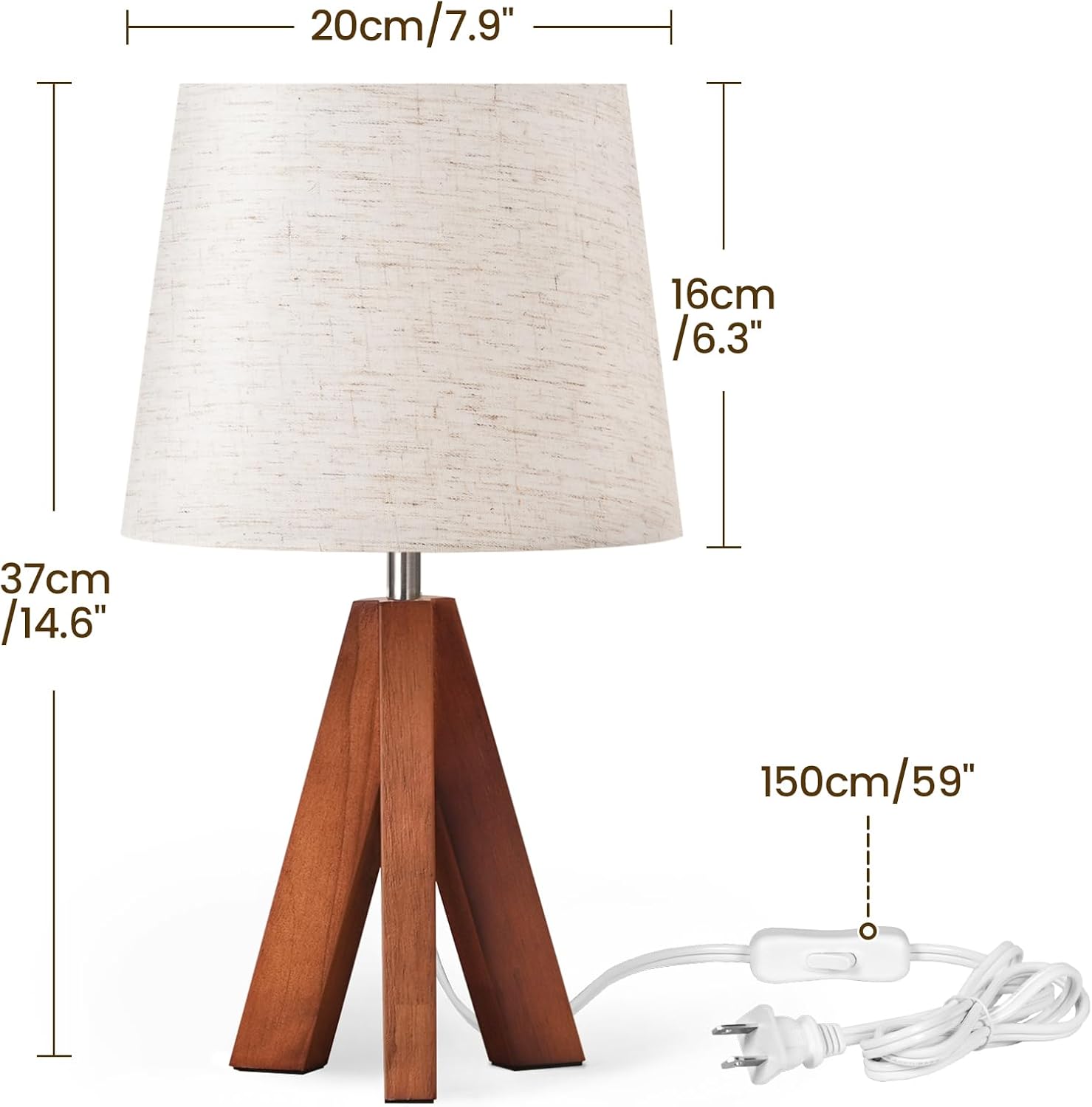 Tripod Table Lamp, 14.6 Inch Small Bedside Lamp with Beige Linen Shade, Modern Nightstand Lamp for Bedroom, Kids Room, Living Room…
