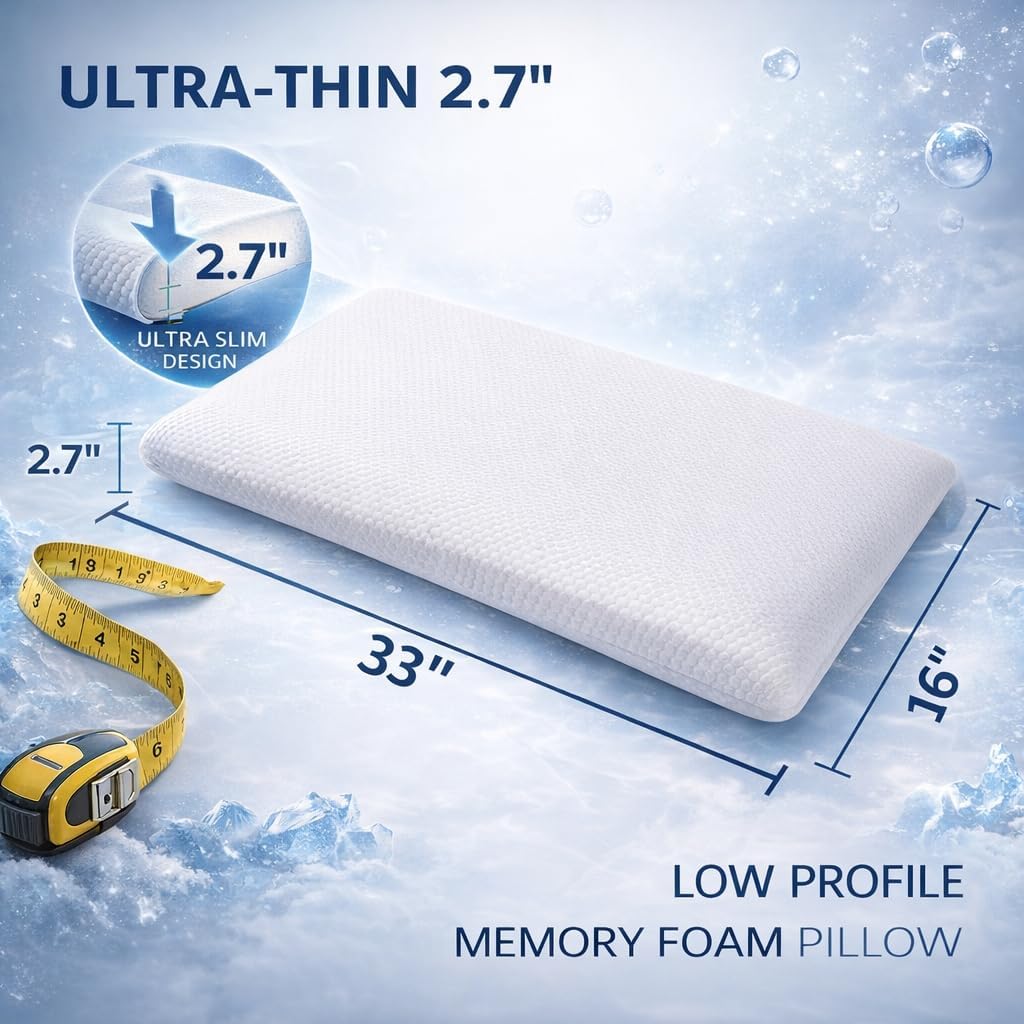 Dlight Bd 2.7" Stomach Sleeping Memory Foam Pillow-Thin, Flat, Soft Yet Supportative for Belly, Back& Stomach Sleepers (2.7" Ultra Sli…