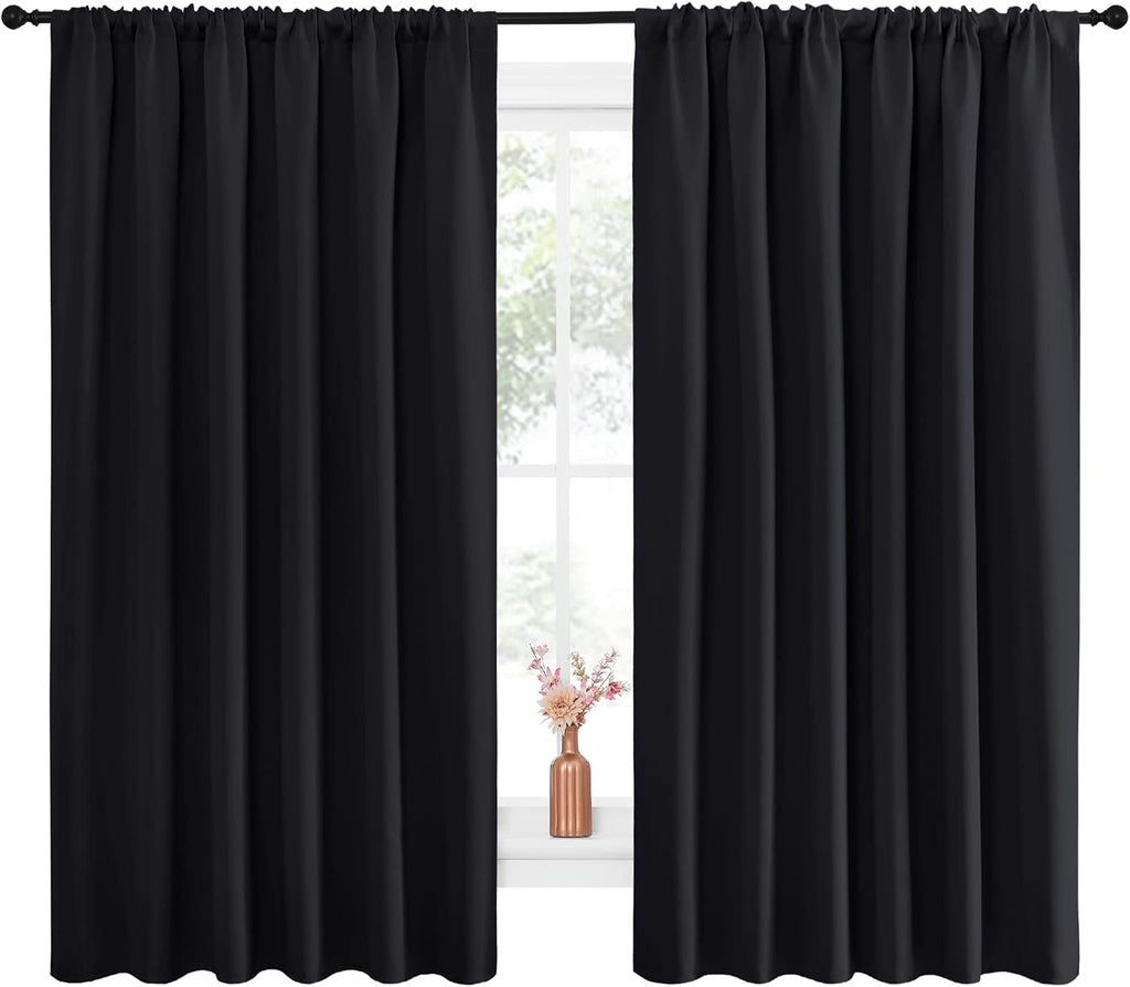 NICETOWN Black Blackout Curtain Blinds - Solid Thermal Insulated Window Treatment Blackout Drapes for Bedroom (2 Panels, 70 inches Wide…