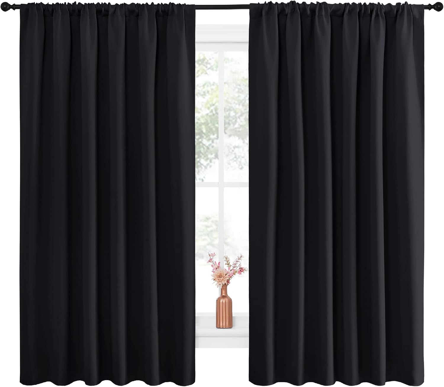 NICETOWN Black Blackout Curtain Blinds - Solid Thermal Insulated Window Treatment Blackout Drapes for Bedroom (2 Panels, 70 inches Wide…