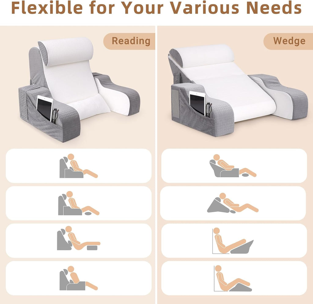 Esuerdo 5PCS Reading Pillow for Sitting in Bed Adult, 2 in 1 Foldable Back Wedge Pillow for Sleep, Ergonomic Back Support Pillow with Arms…