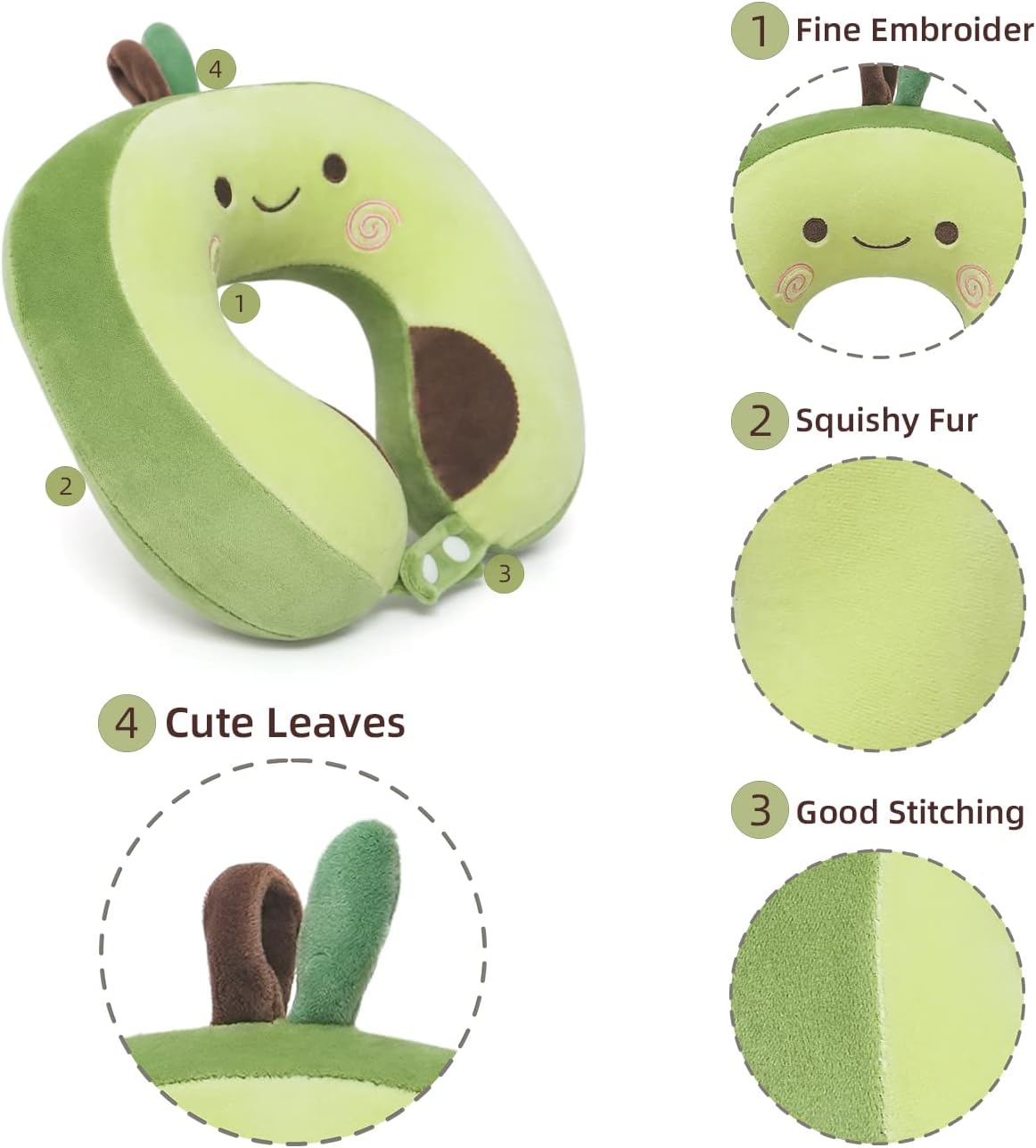 NiuniuDaddy Niuniu Daddy Avocado Kids Travel Neck Pillow for 3-8 Years Old, Soft Memory Foam Cervical Neck Support Pillow for Sleeping Airp…