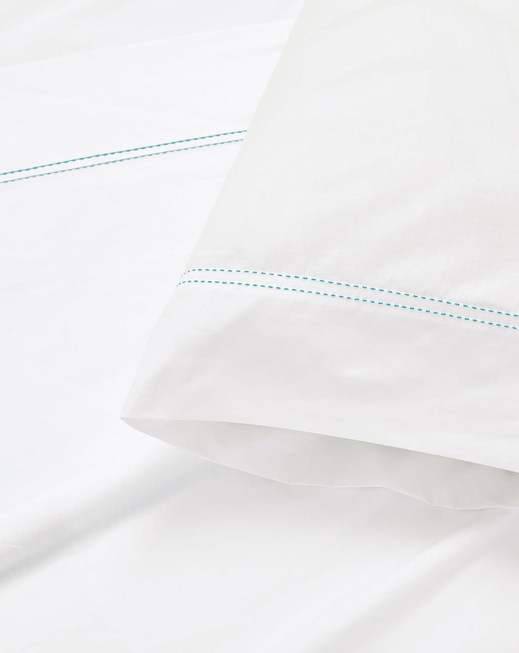 Scout 100% Cotton 200 Thread Count Percale Pick Stitch White/Seafoam 3-Piece Twin XL Sheet Set, Solid Themed, Adult Bedding, Oeko-TEX Certi…