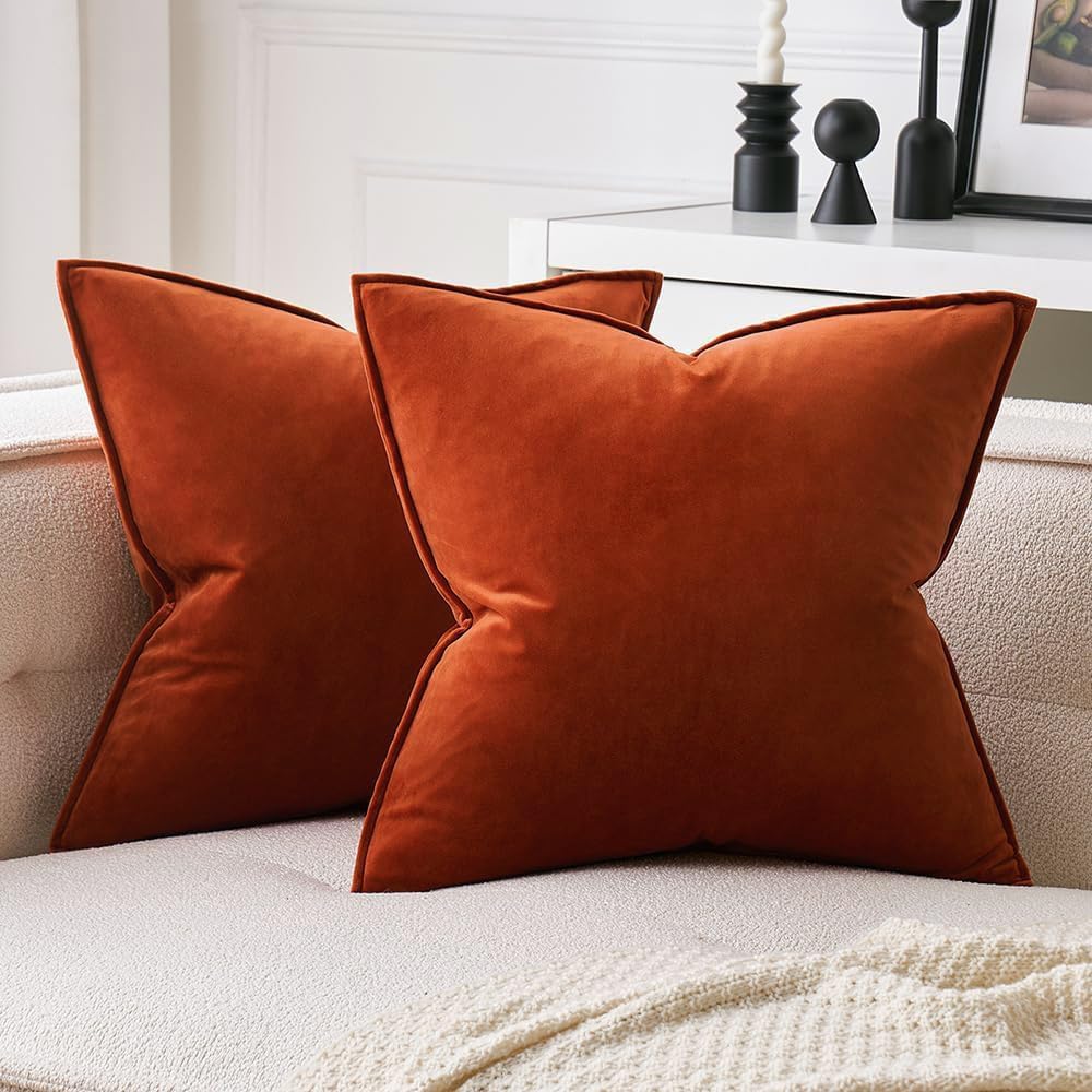 MIULEE Fall Pack of 2 Decorative Velvet Throw Pillow Covers Soft Pillowcase Solid Square Eruo Sham Cushion Case for Sofa Bedroom Car…