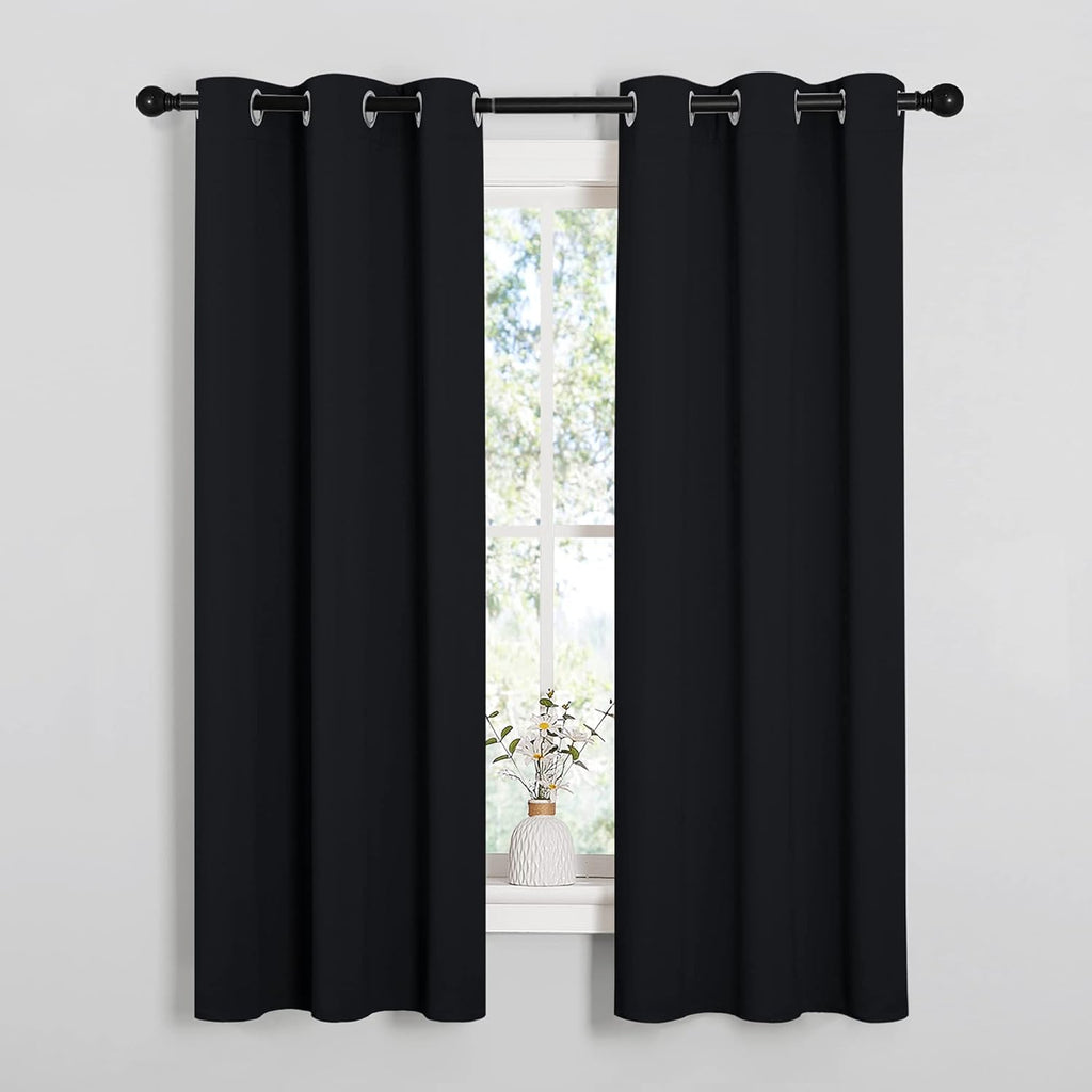 NICETOWN Living Room Blackout Curtains and Drapes, Black Solid Thermal Insulated Grommet Blackout Drapery Panels for Window (2 Panels, 34…